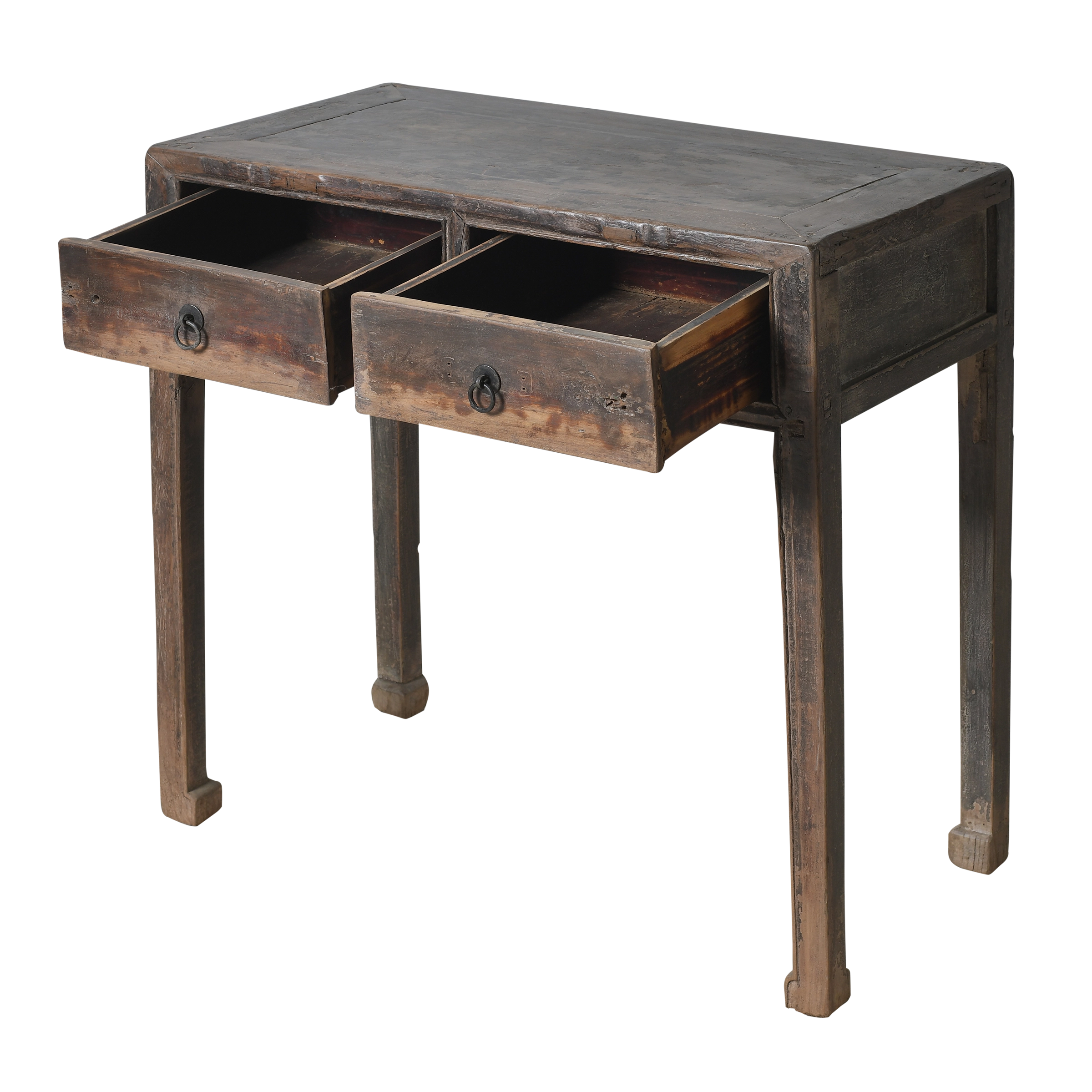 Gansu - Console chinoise ancienne à deux tiroirs en orme foncé n°1 - vue 3