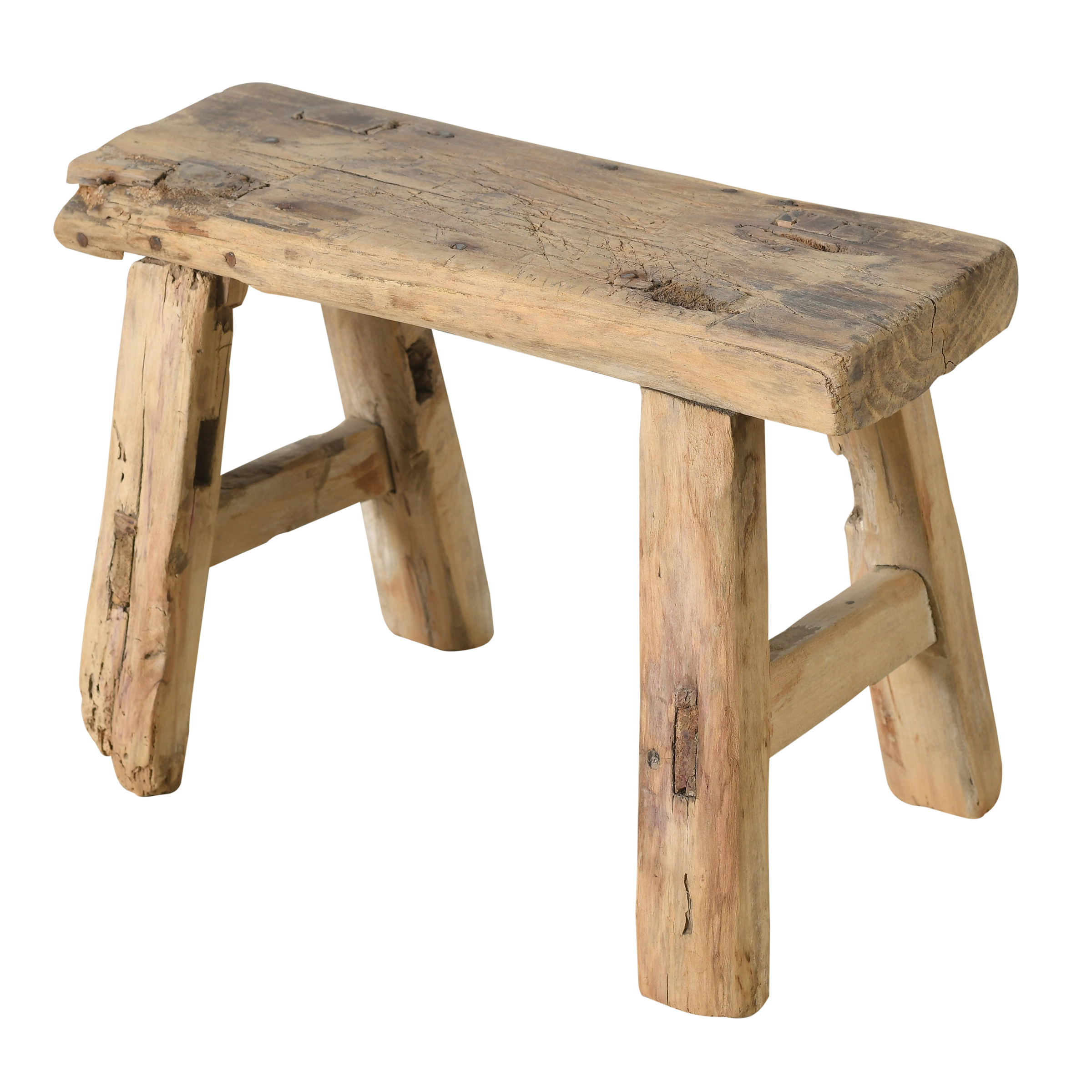 Nuo - Mini tabouret ancien en orme n°51 - vue 2