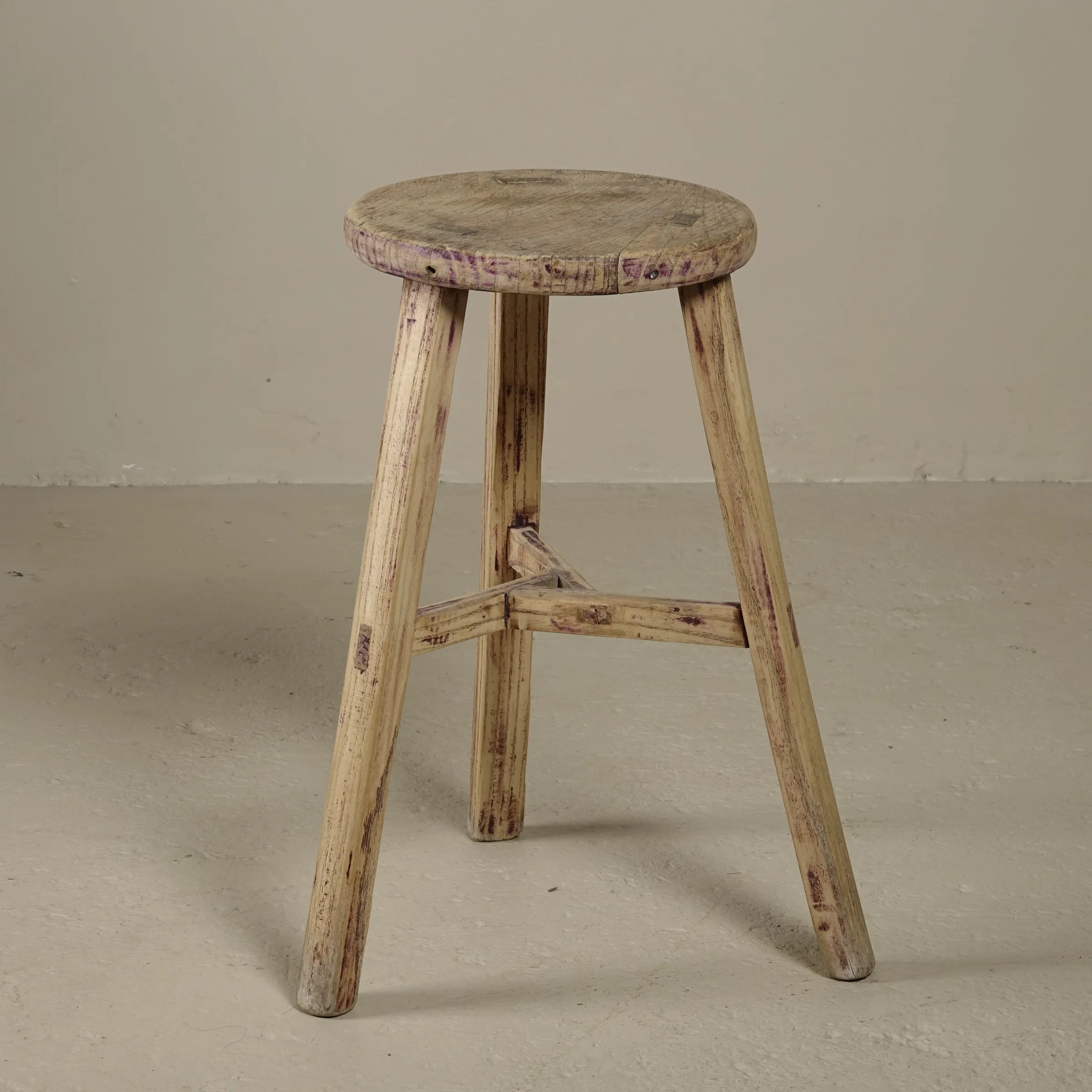 Gong - Tabouret ancien chinois en pin, assise ronde n°2