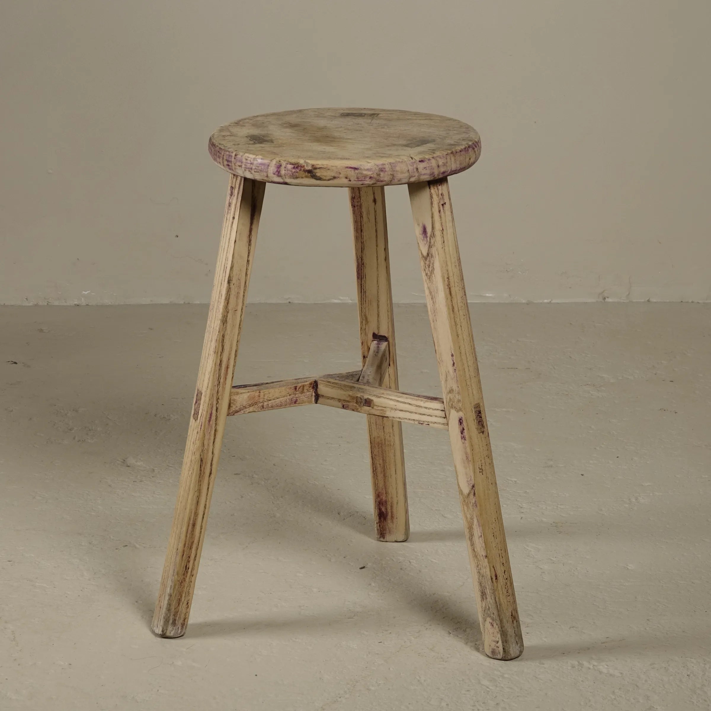 Gong - Tabouret ancien chinois en pin, assise ronde n°2