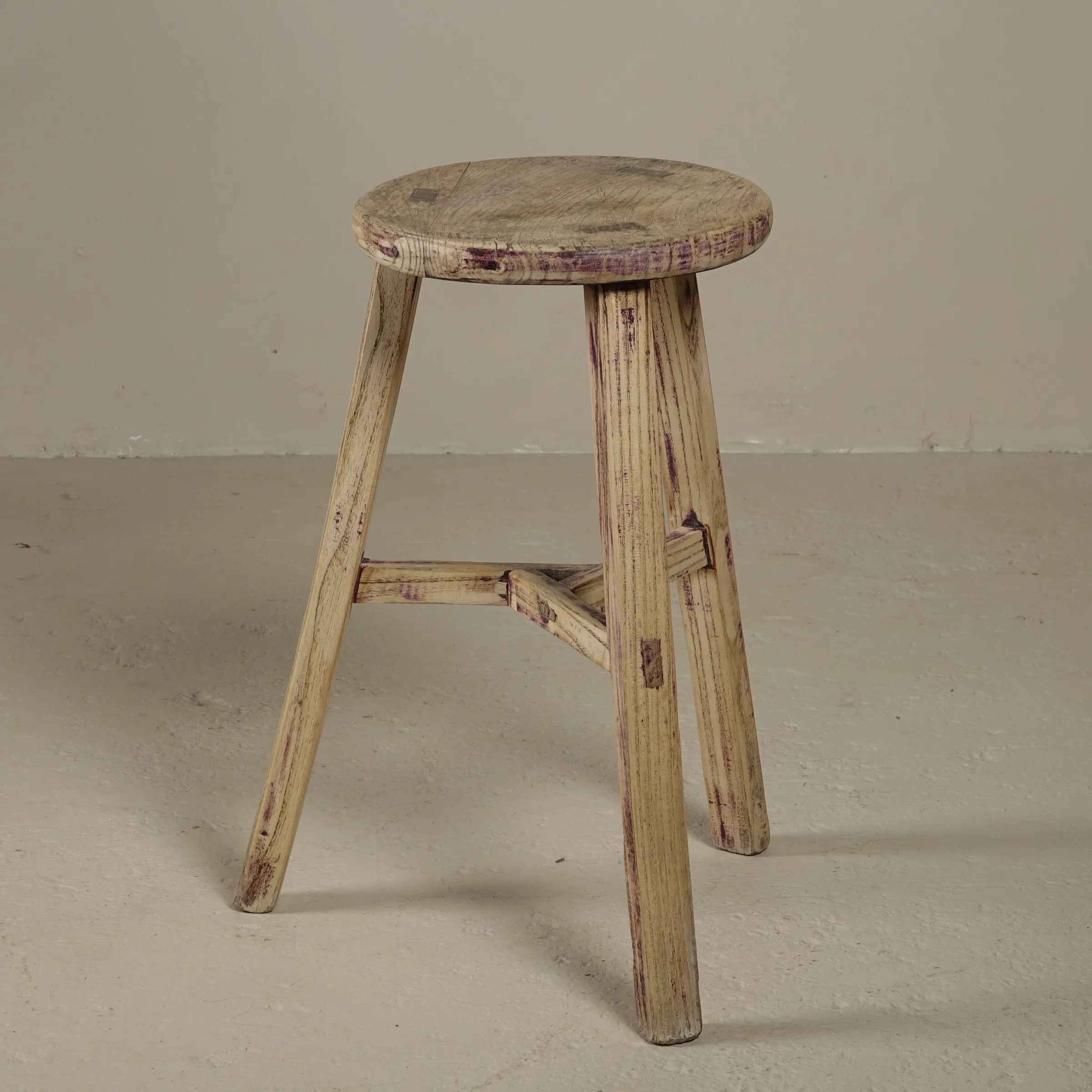 Gong - Tabouret ancien chinois en pin, assise ronde n°2