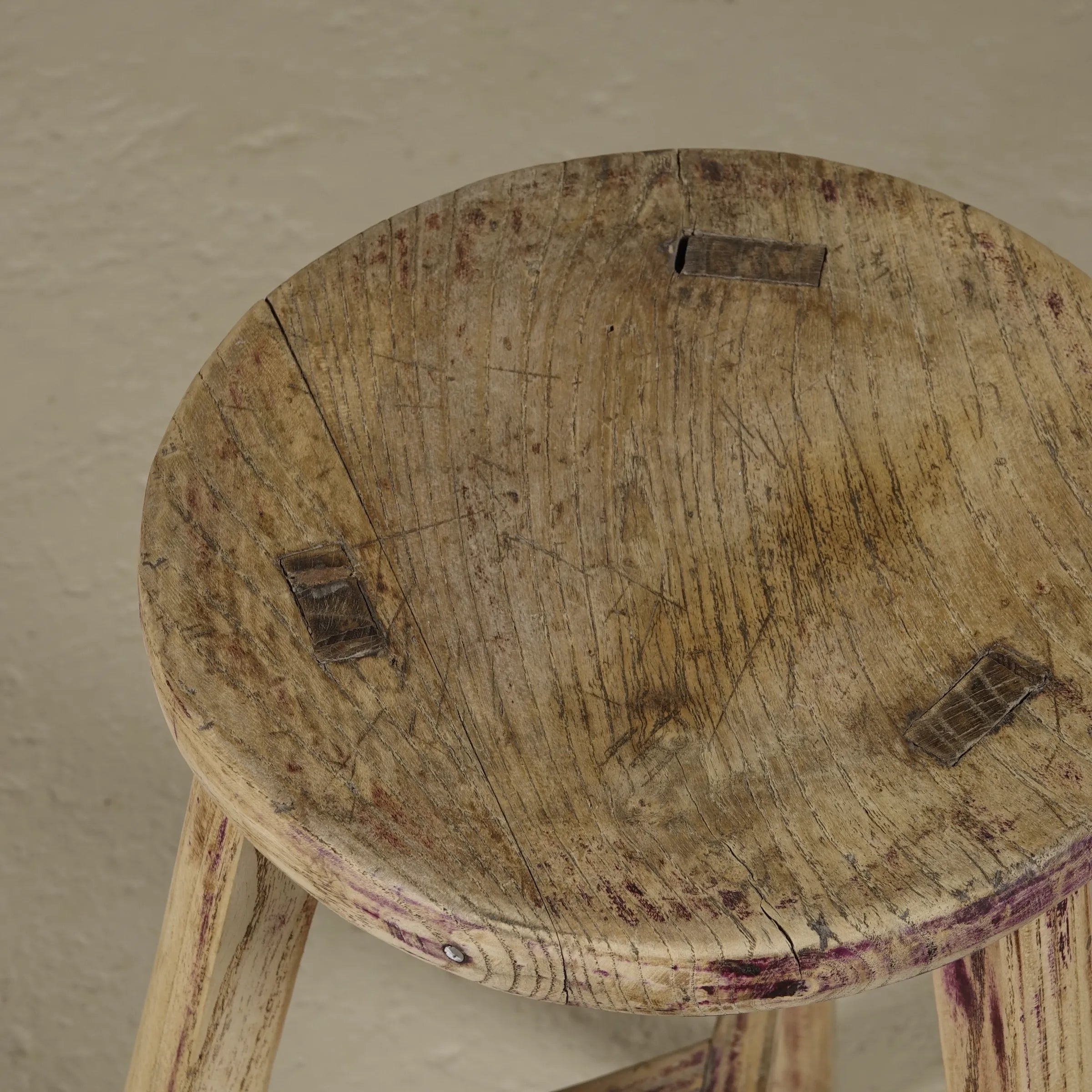 Gong - Tabouret ancien chinois en pin, assise ronde n°2