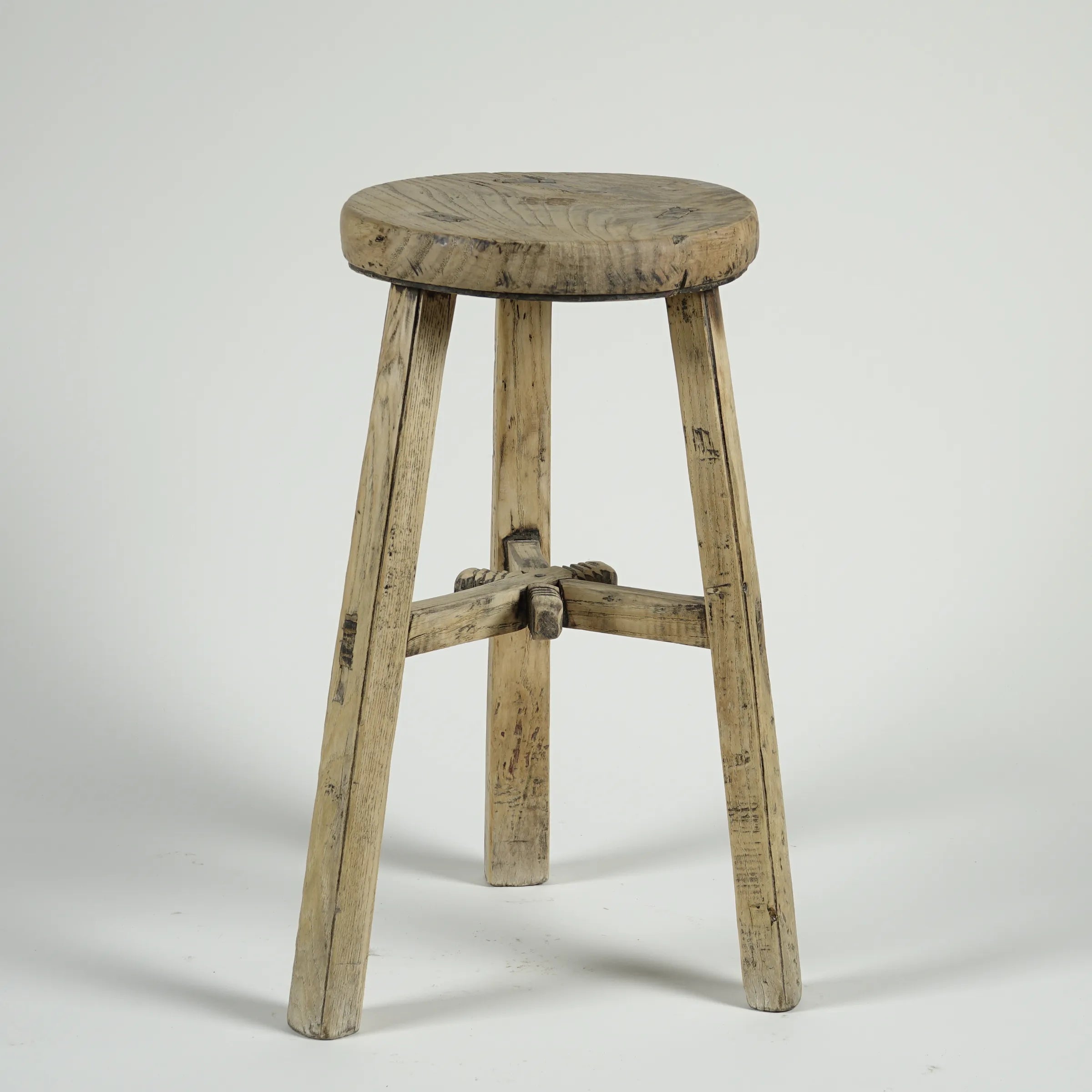 Gong - Tabouret ancien chinois en orme, assise ronde n°6