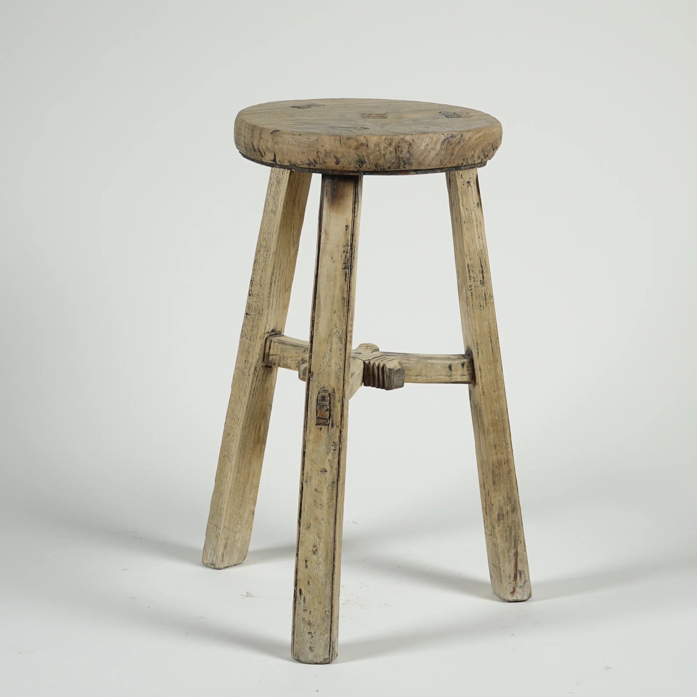 Gong - Tabouret ancien chinois en orme, assise ronde n°6