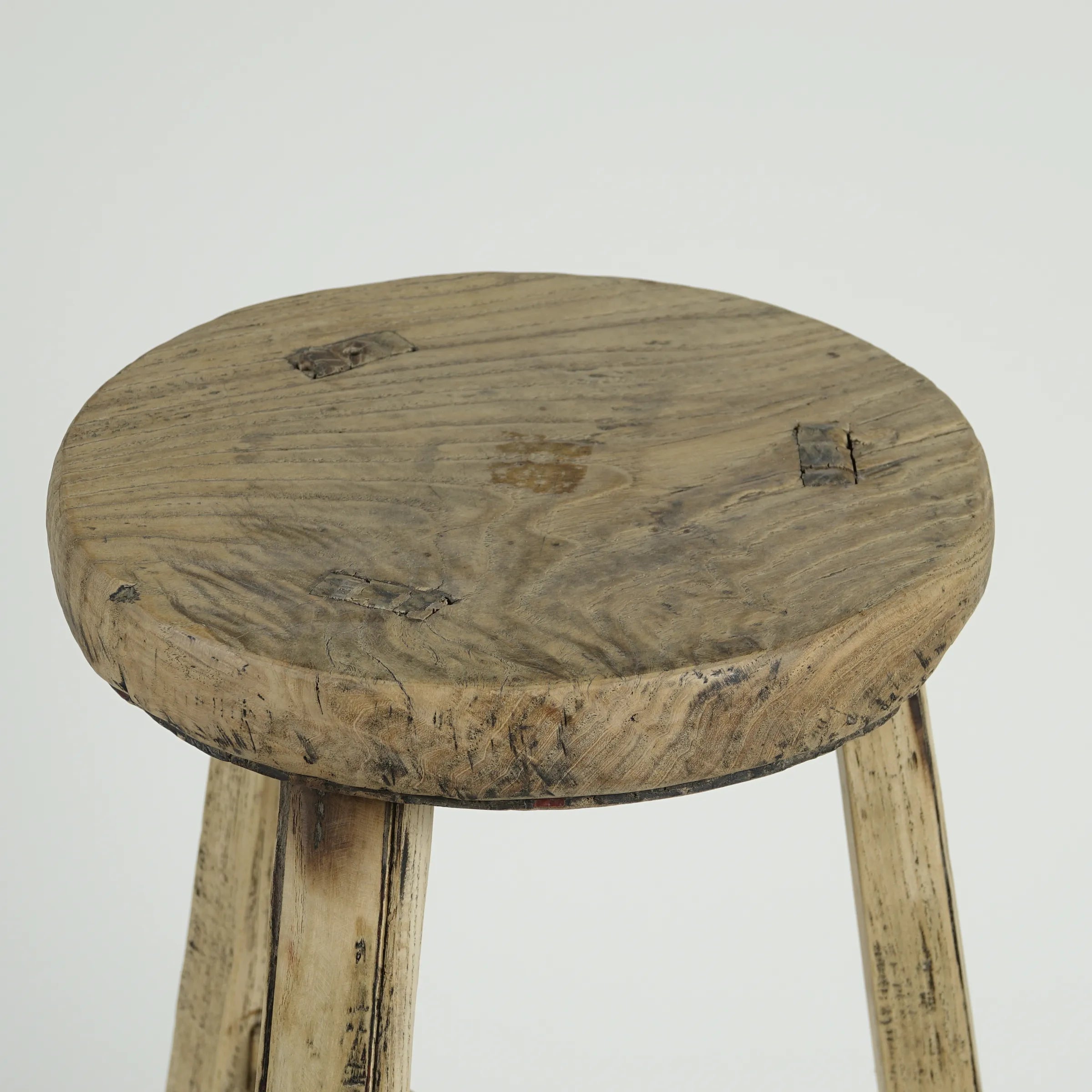 Gong - Tabouret ancien chinois en orme, assise ronde n°6