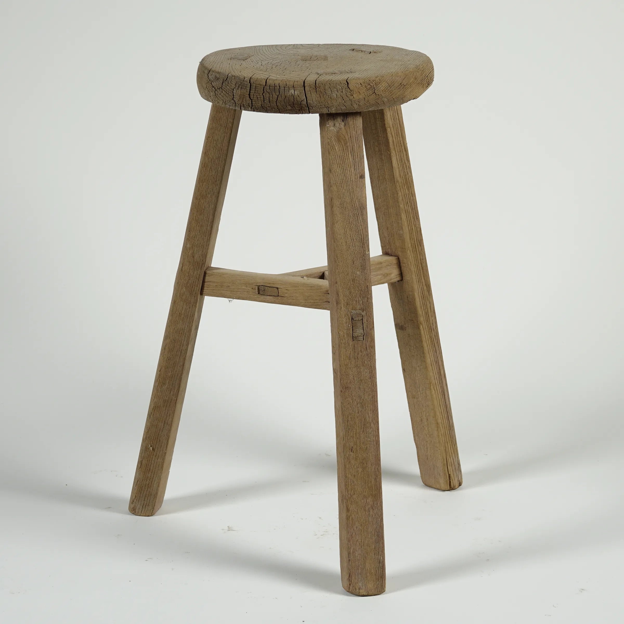 Gong - Tabouret ancien chinois en pin, assise ronde n°7