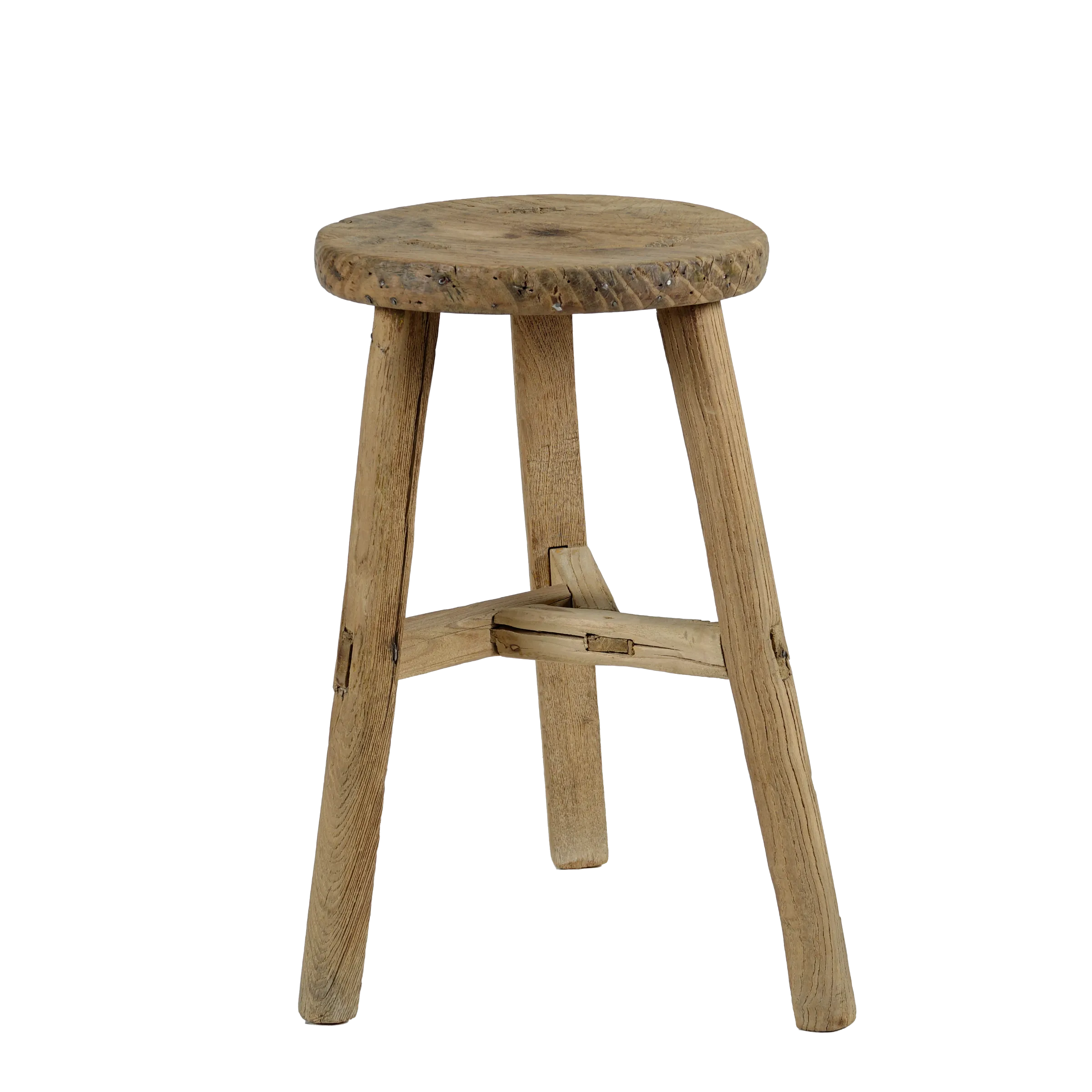 Gong - Tabouret ancien chinois en orme, assise ronde n°9