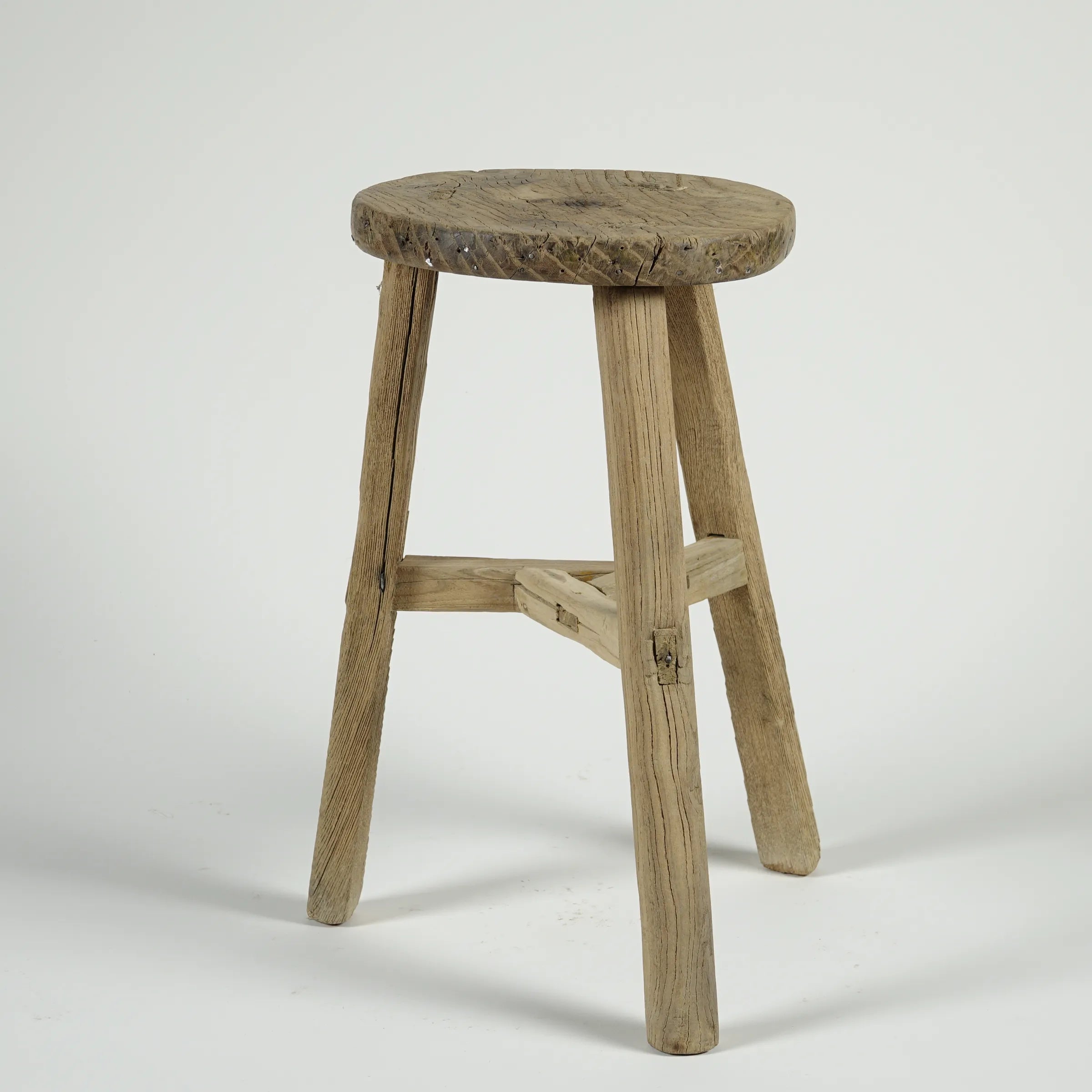 Gong - Tabouret ancien chinois en orme, assise ronde n°9