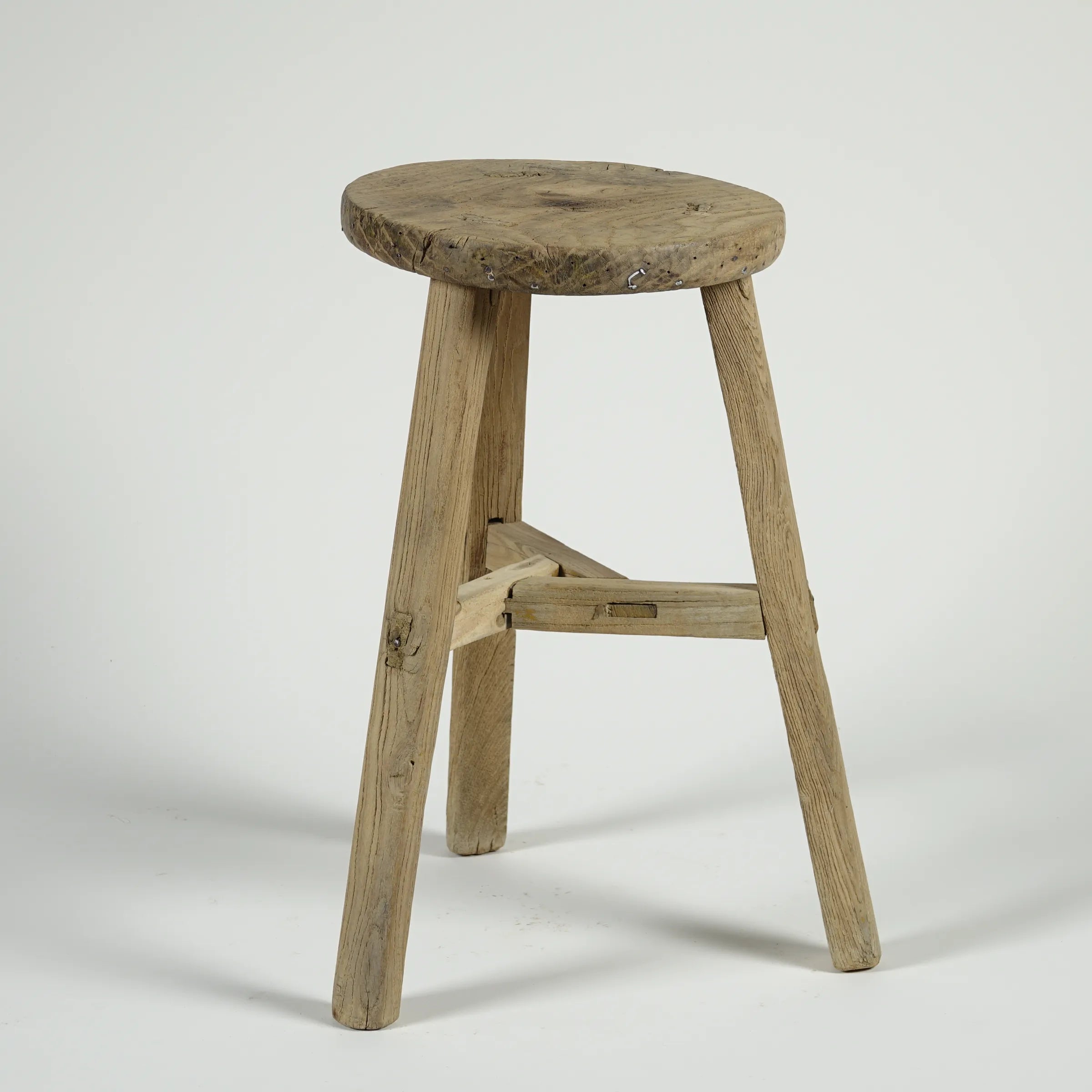 Gong - Tabouret ancien chinois en orme, assise ronde n°9