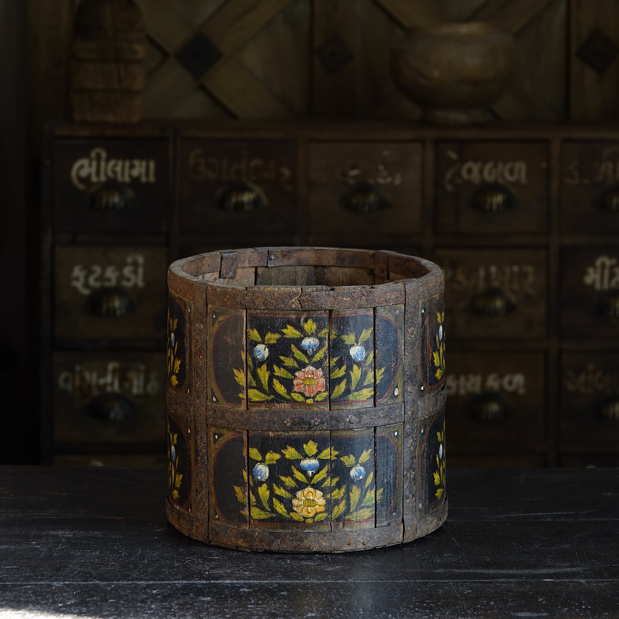Pyala - Pot ancien en bois peint à la main n°10