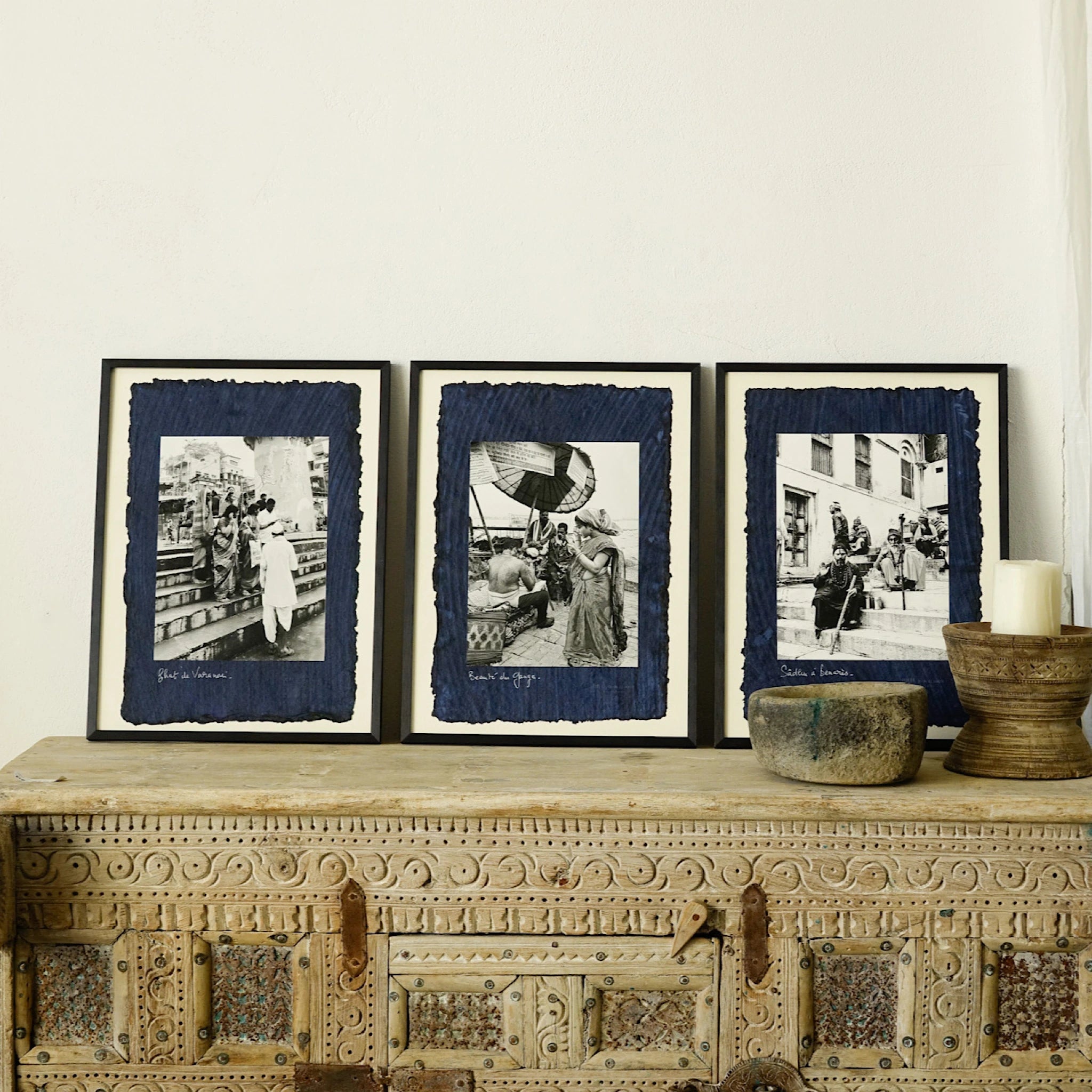 Tryptique Lamali indien, Varanasi - Trois photographies encadrées