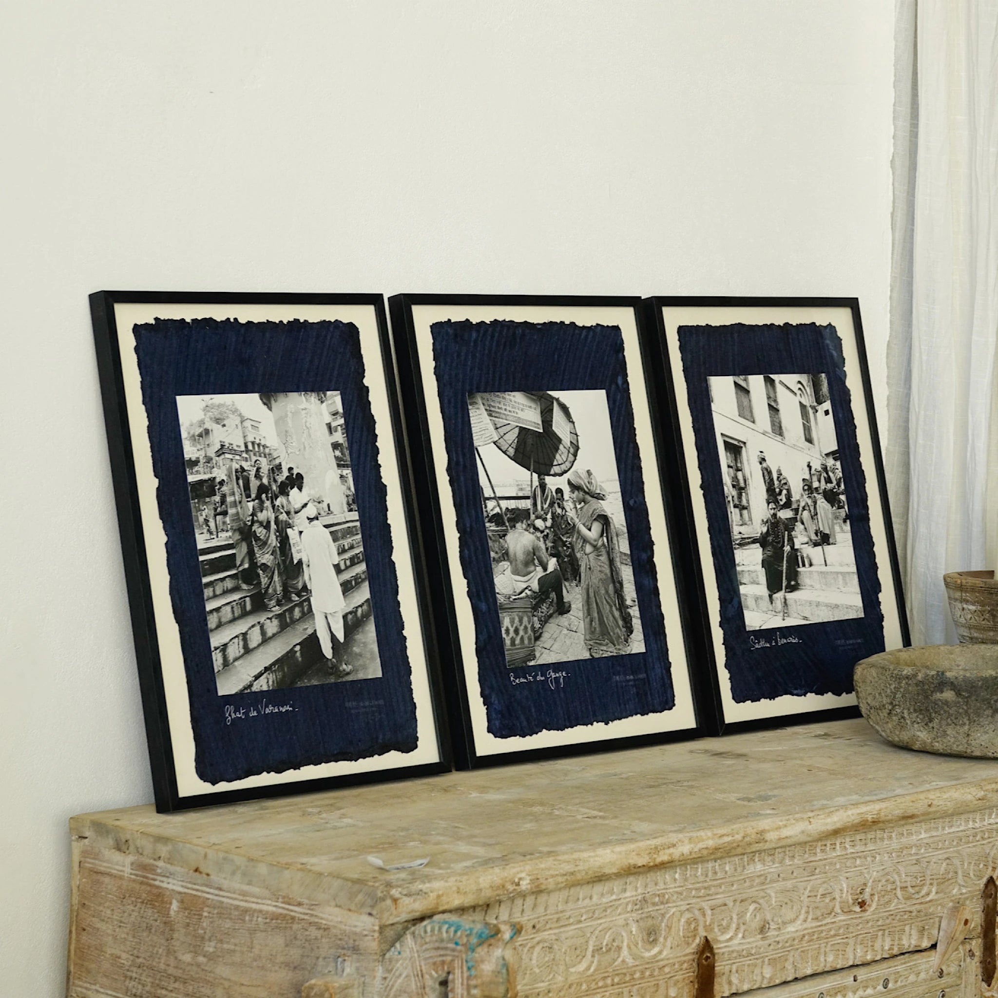 Tryptique Lamali indien, Varanasi - Trois photographies encadrées