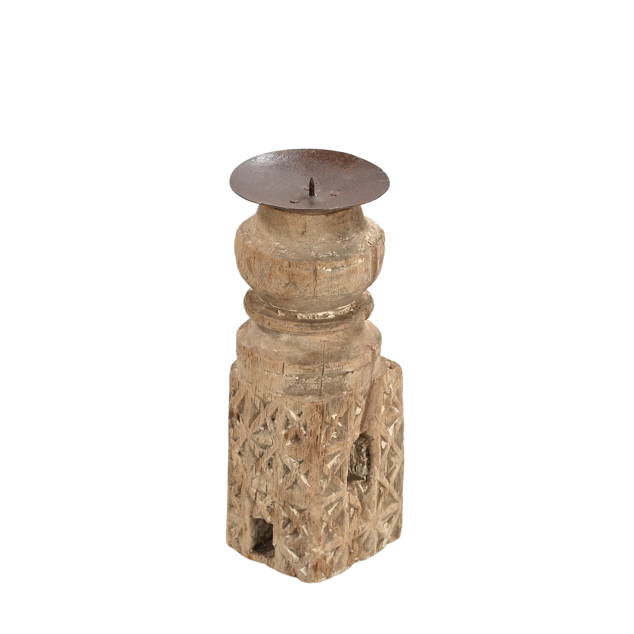 Momabatti - Bougeoir indien en bois clair sculpté nº111