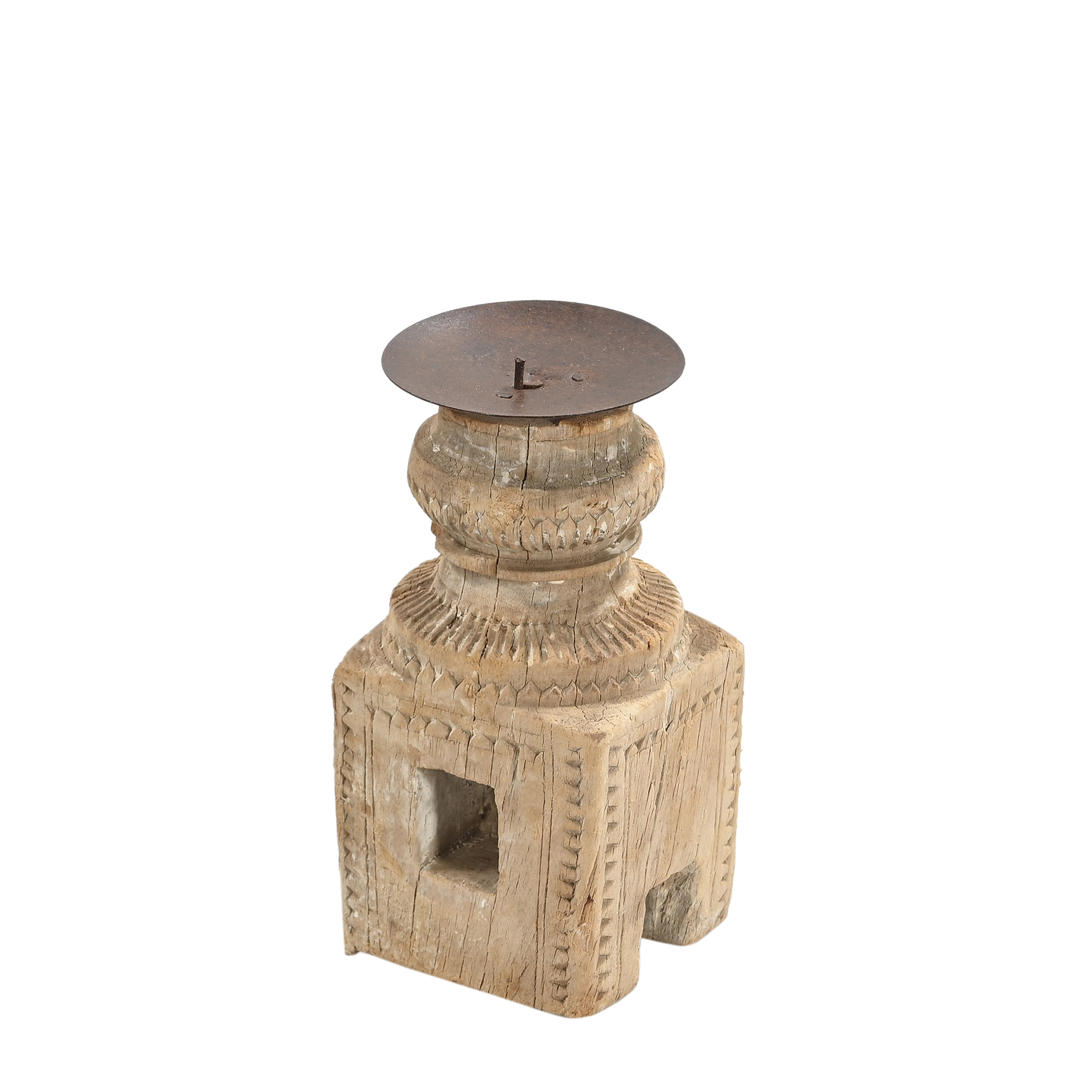 Momabatti - Bougeoir indien en bois clair sculpté nº1