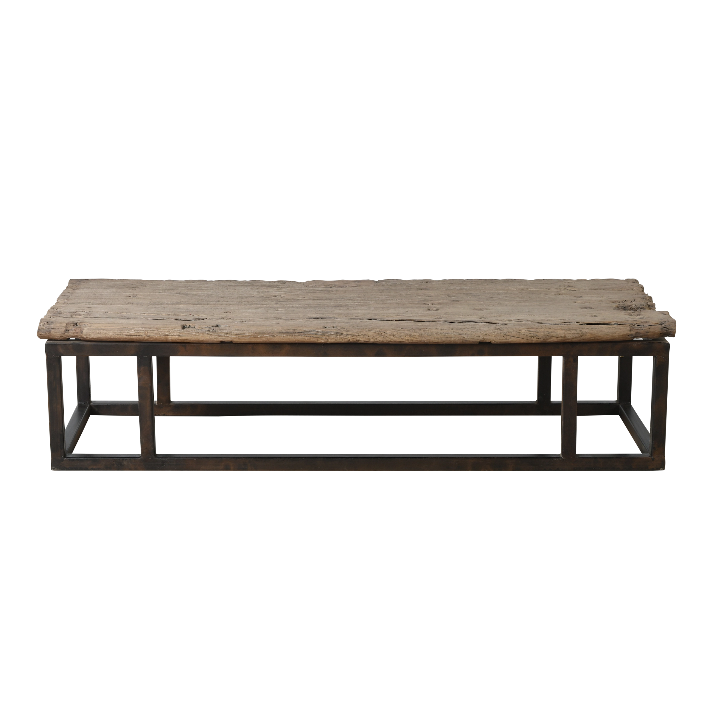 Guyuan – Table basse en orme ancien et structure en métal n°1