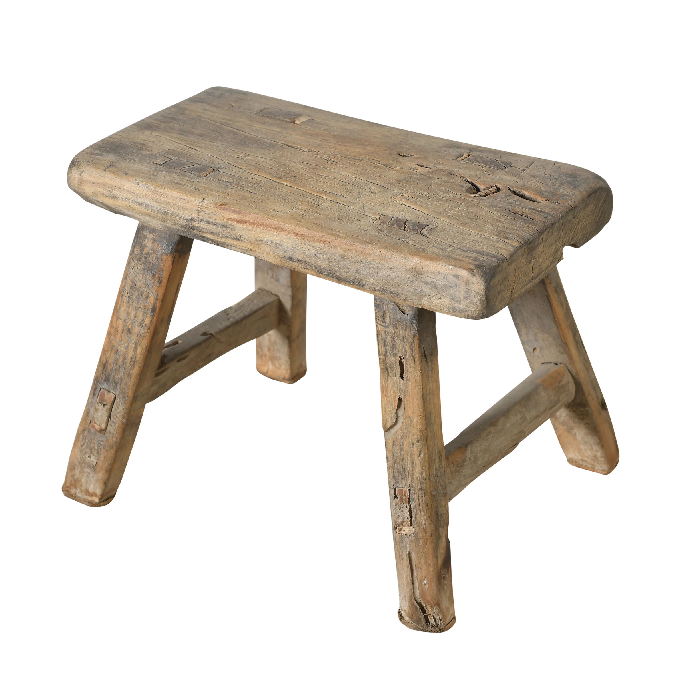 Nuo - Mini tabouret ancien en orme n°22 - vue 2