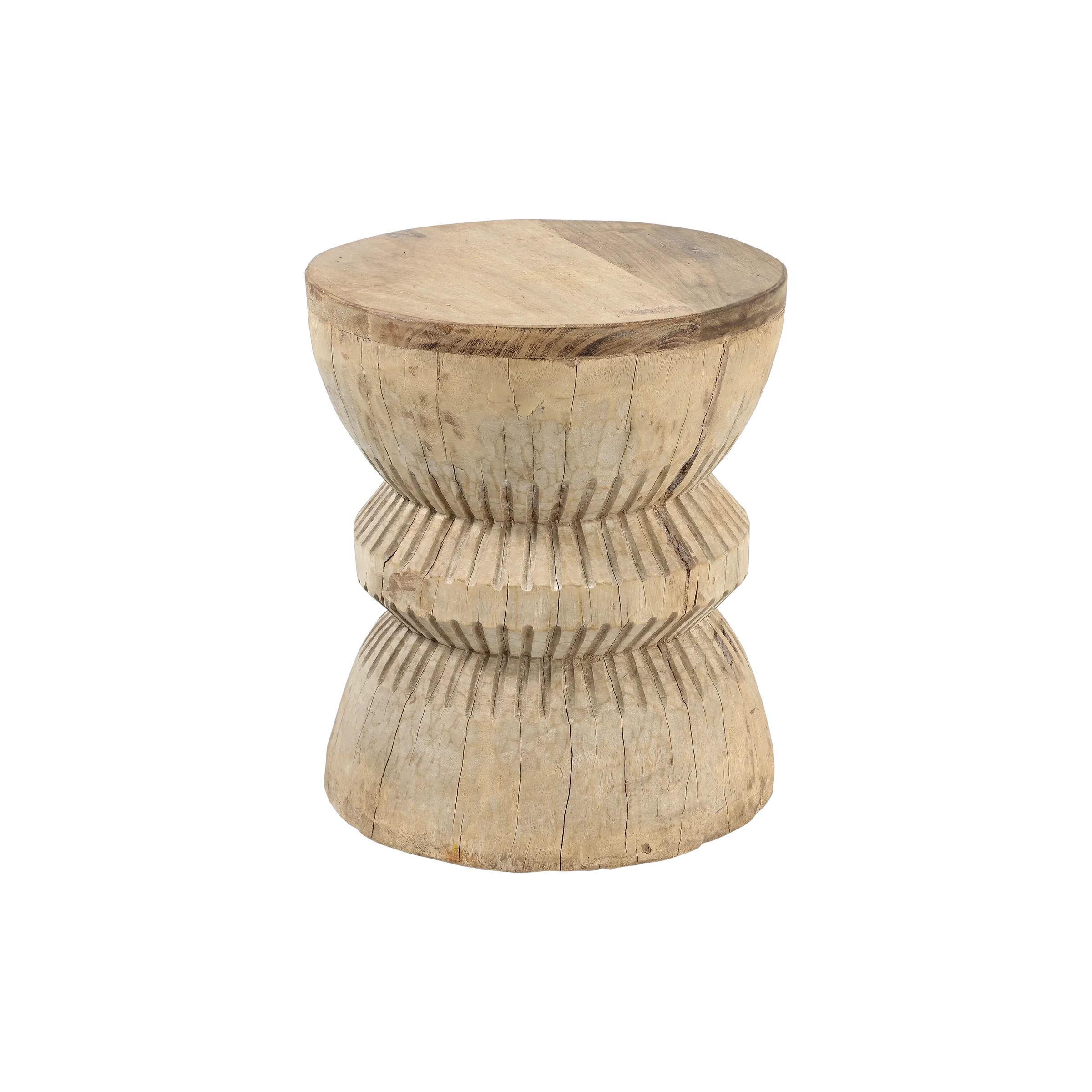 Okhli - Tabouret ancien sculpté en bois avec plateau n°10