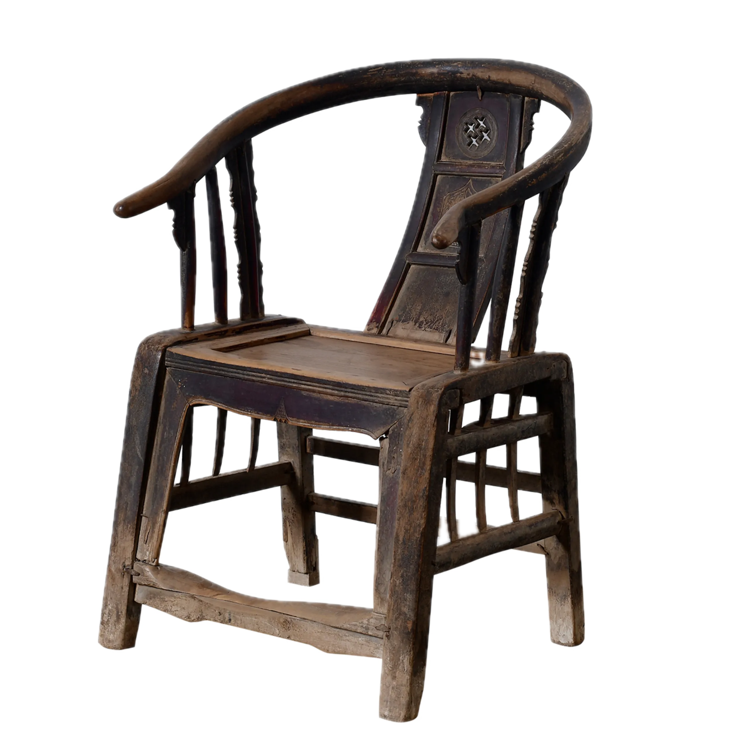 Ming - Chaise chinoise à dos en fer à cheval en saule Ancien