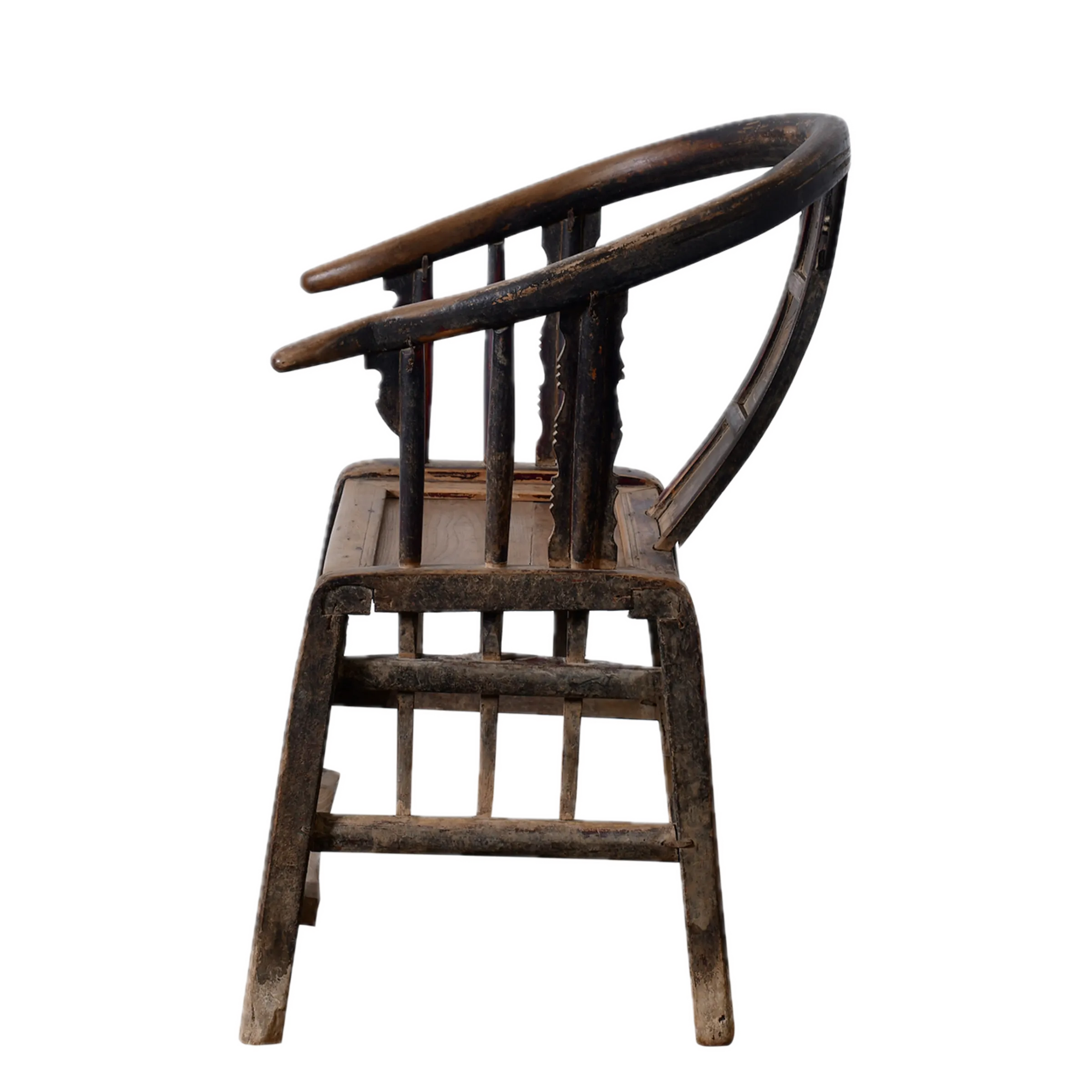 Ming - Chaise chinoise à dos en fer à cheval en saule Ancien