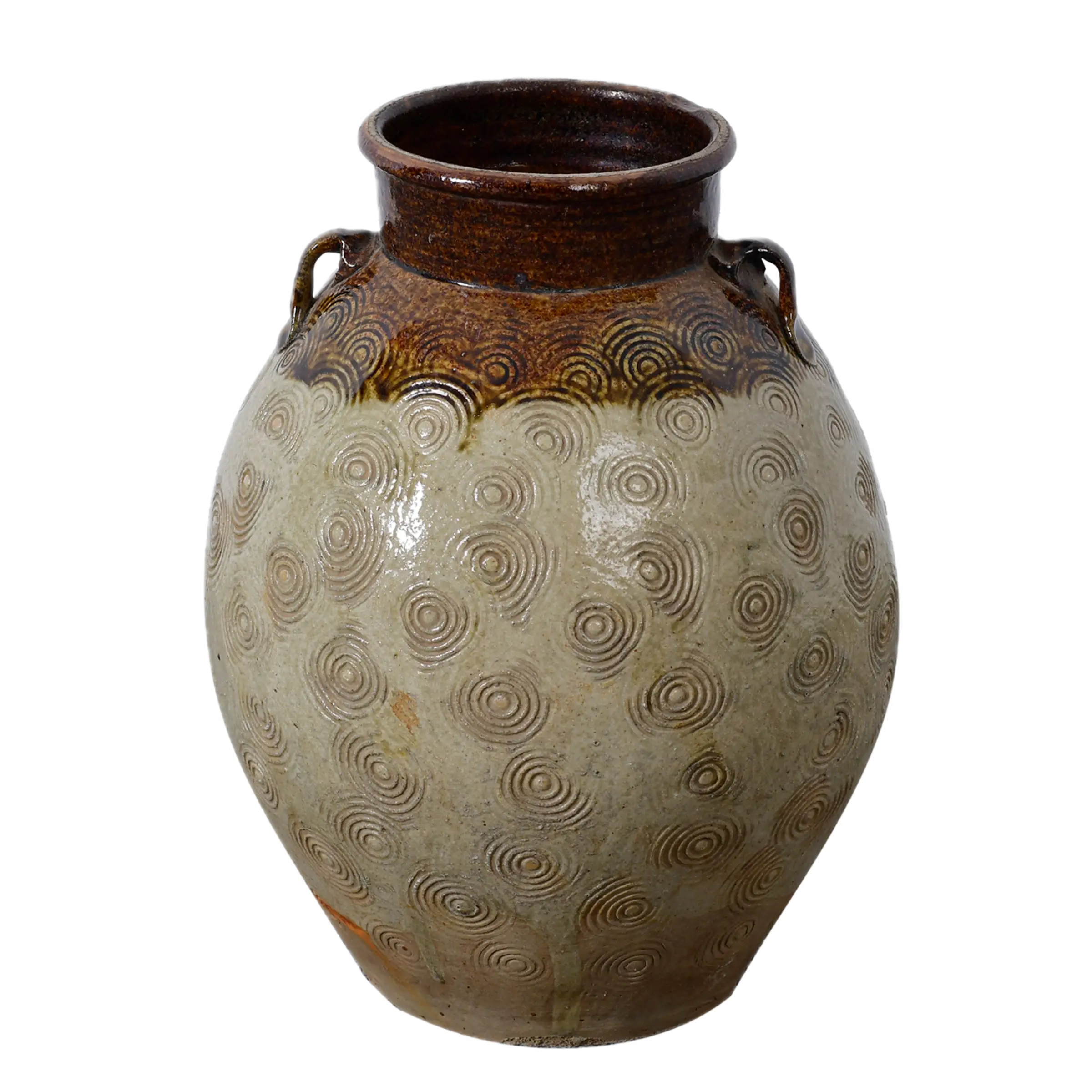 Zhenli – Pot ancien en grès à motifs concentriques n°1