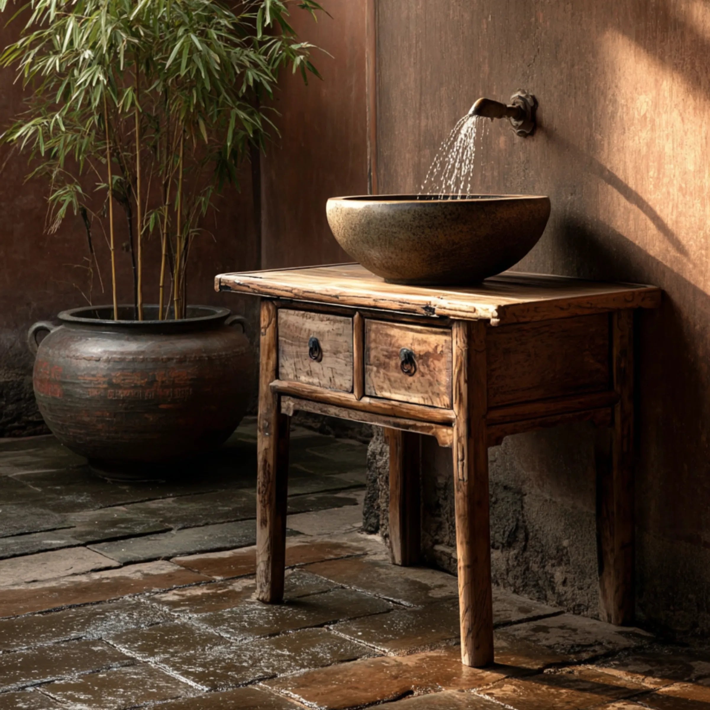 Huojia - Petite console Chinoise Vintage en Orme n°1