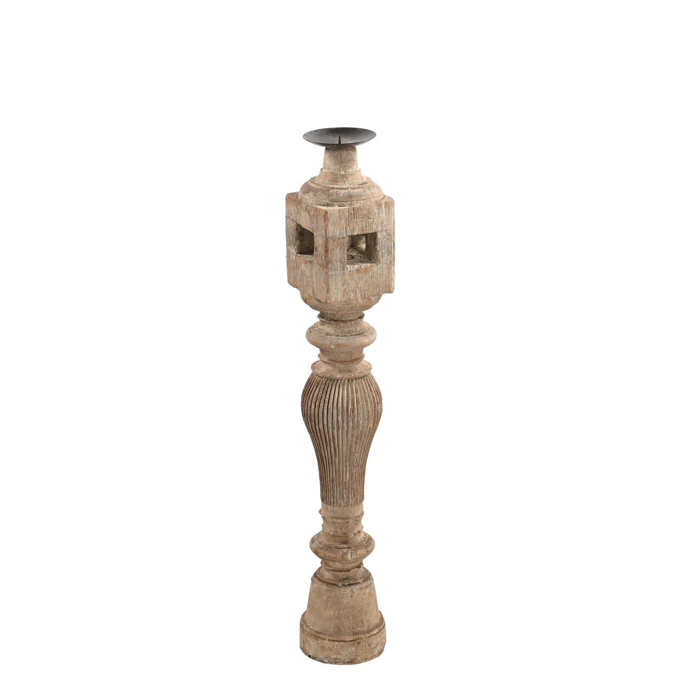 Raas - Carved light wood candle holder n°49