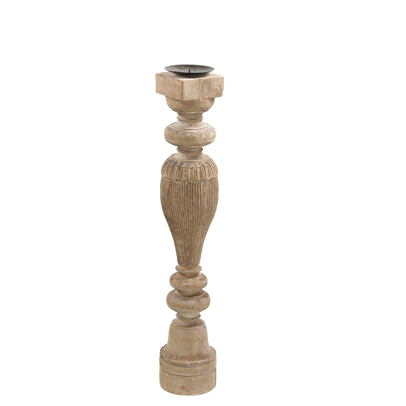 Raas - Carved light wood candle holder n°57