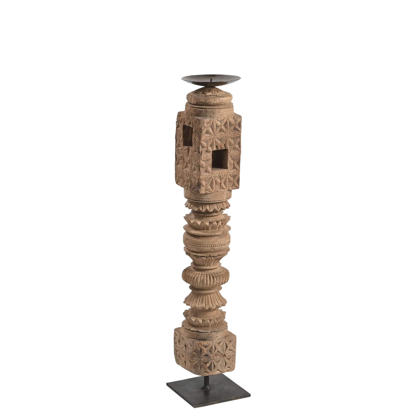 Raas - Carved light wood candle holder n°32