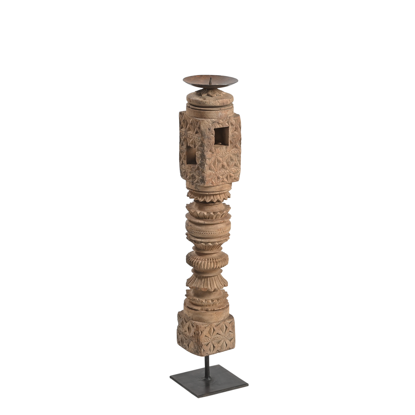 Raas - Carved light wood candle holder n°33