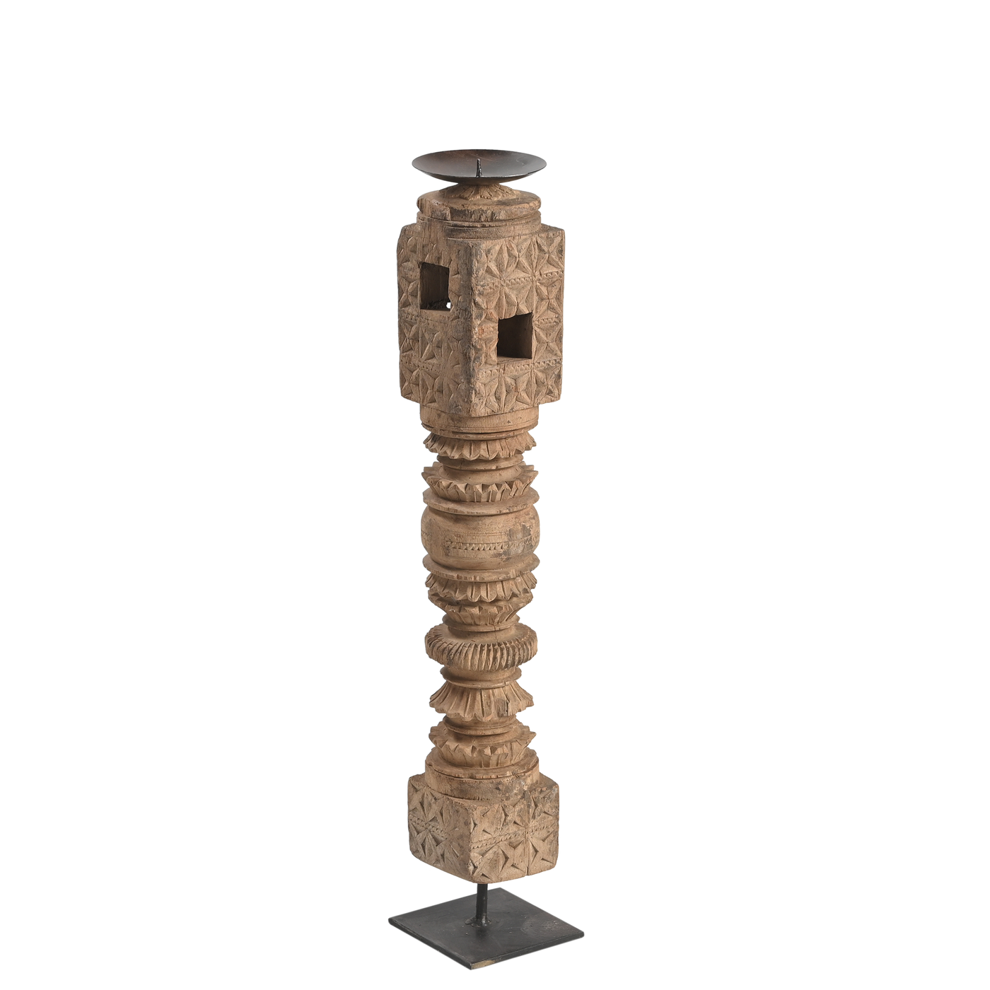 Raas - Carved light wood candle holder n°35