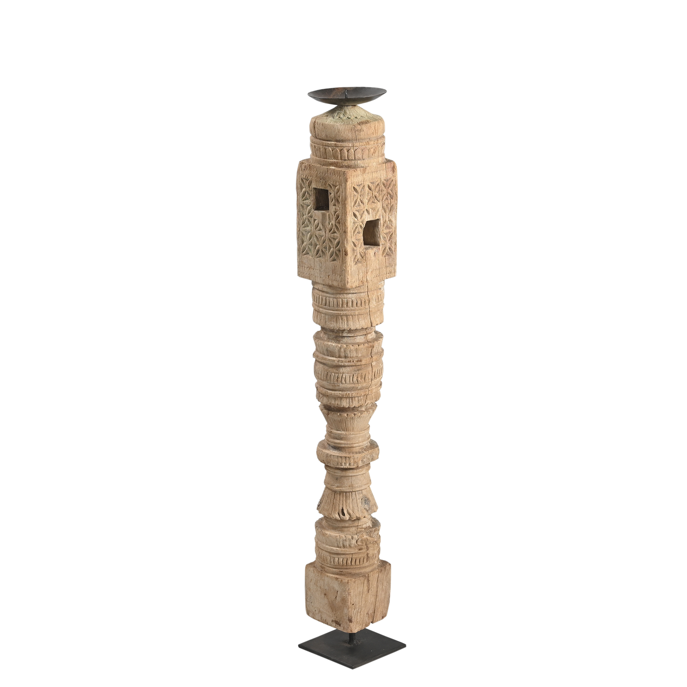 Rajvansh - Old wooden candle holder n°41