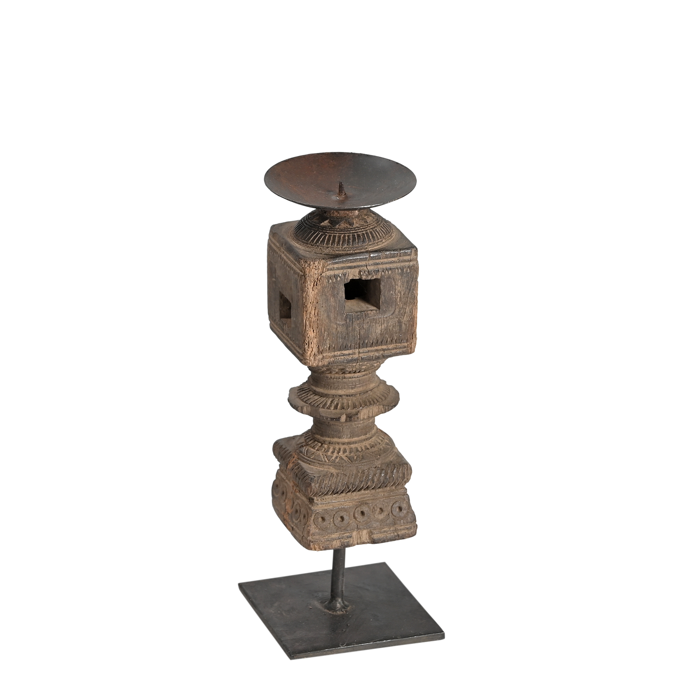Raas - Carved light wood candle holder n°54