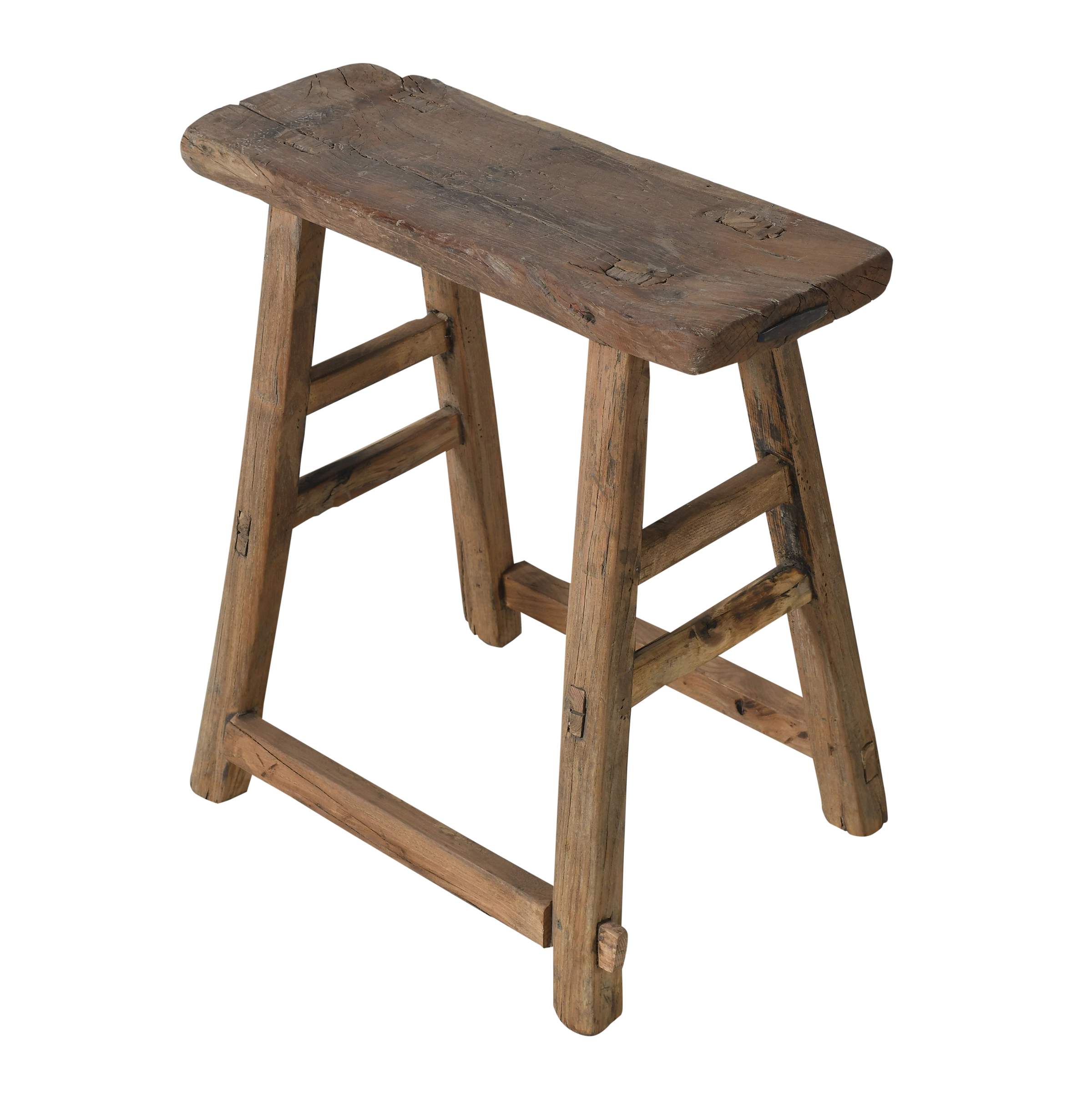 Zin - Tabouret rectangulaire en orme ancien n°1 - vue 2