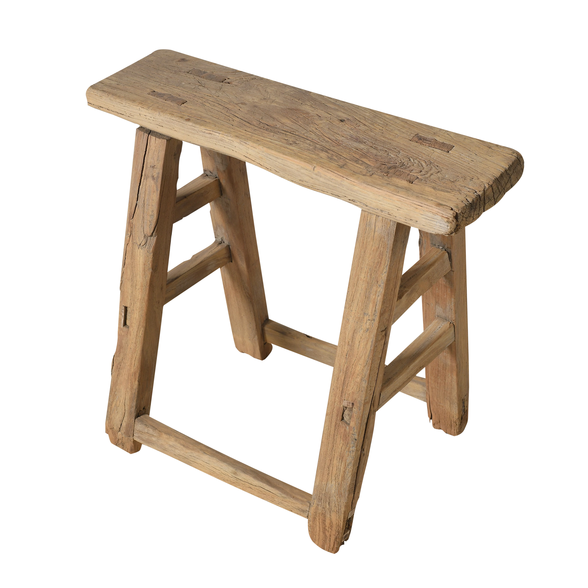 Zin - Tabouret rectangulaire en orme ancien n°3 - vue 2