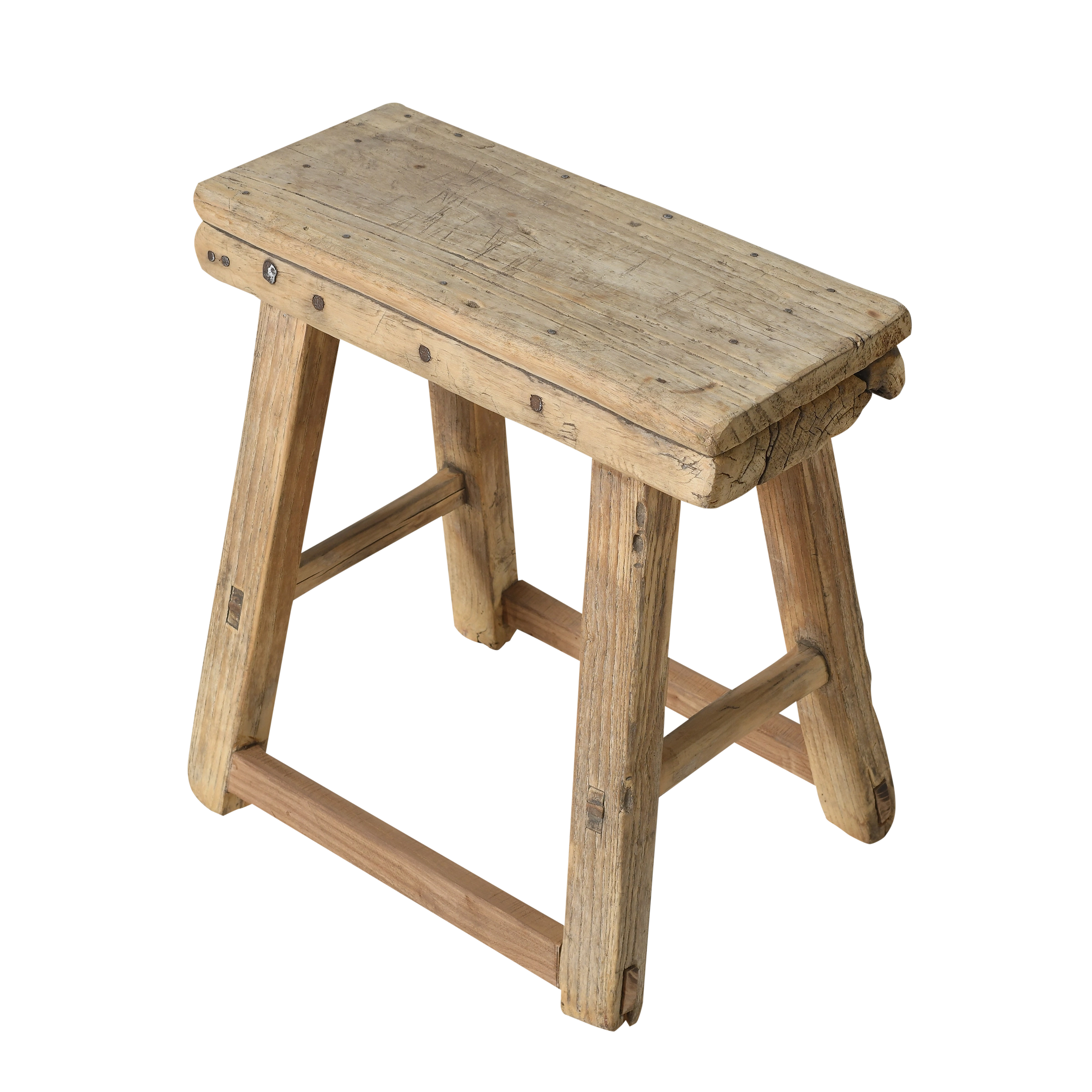 Zin - Tabouret rectangulaire en orme ancien n°2 - vue 2