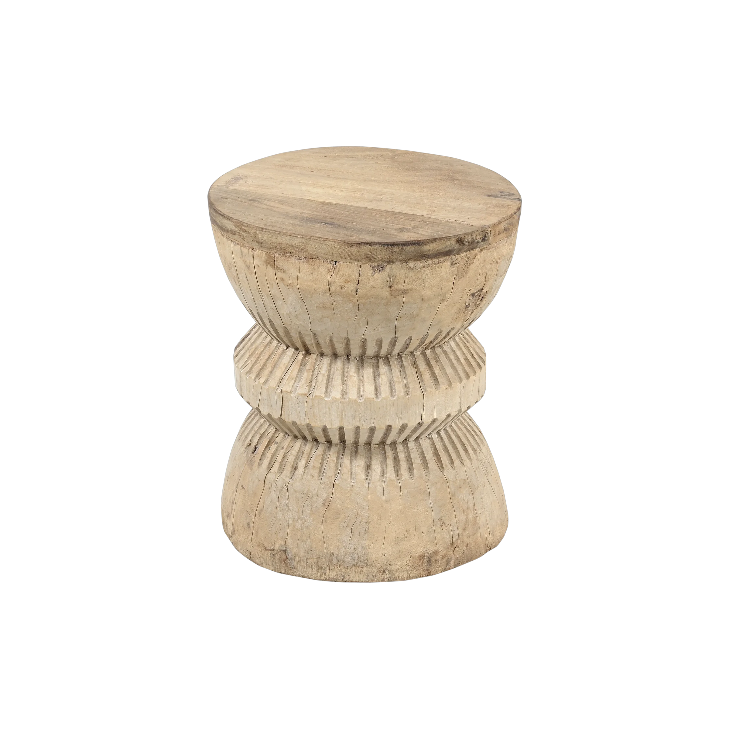 Okhli - Tabouret ancien sculpté en bois avec plateau n°10 - vue 2