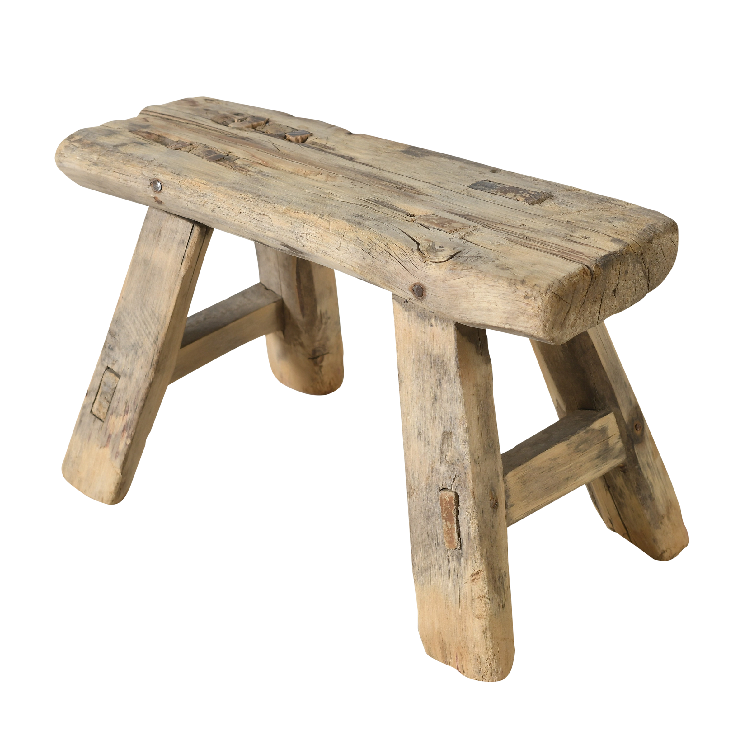 Nuo - Mini tabouret ancien en orme n°11 - vue 2