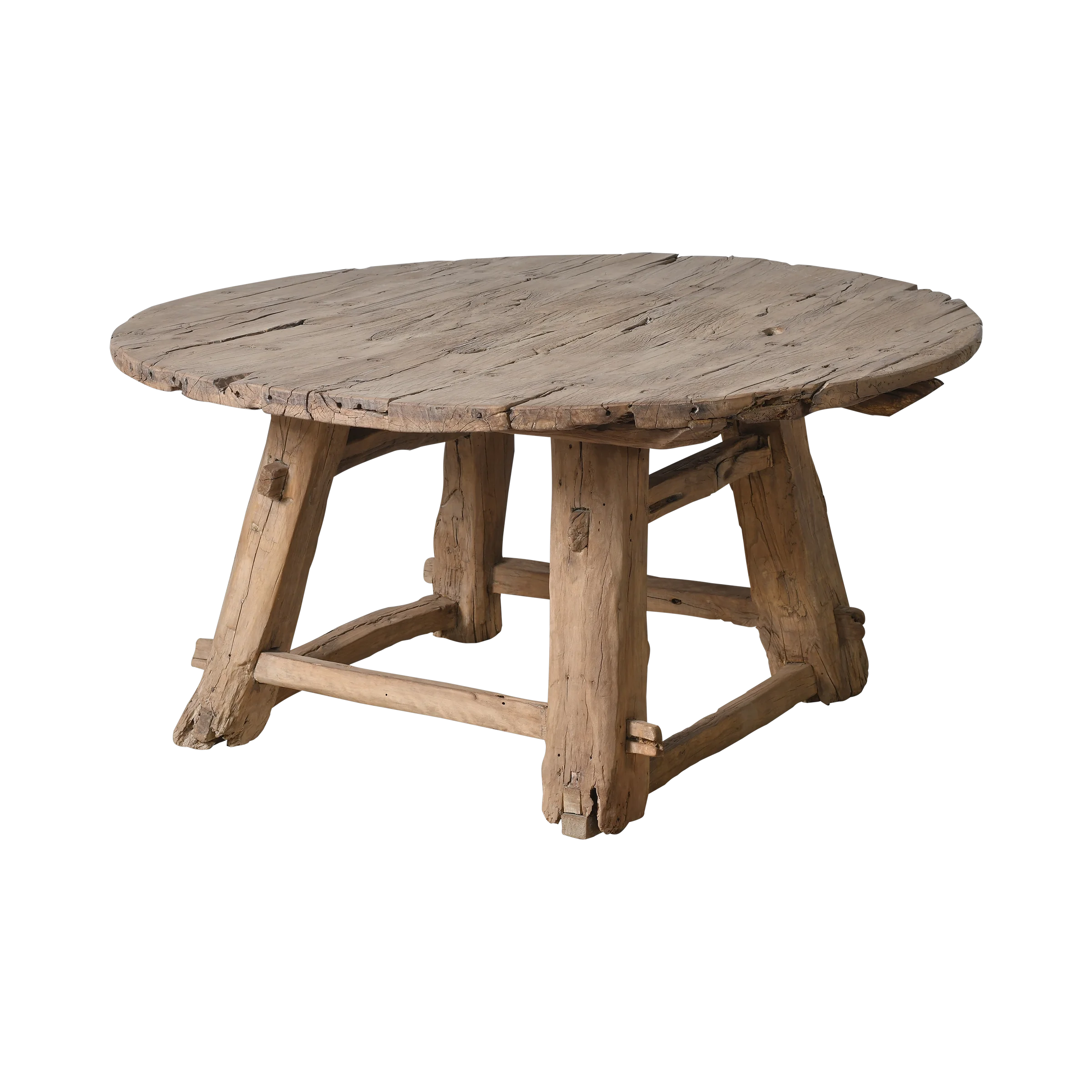 Xianping - Table basse ronde ancienne en orme massif n°1