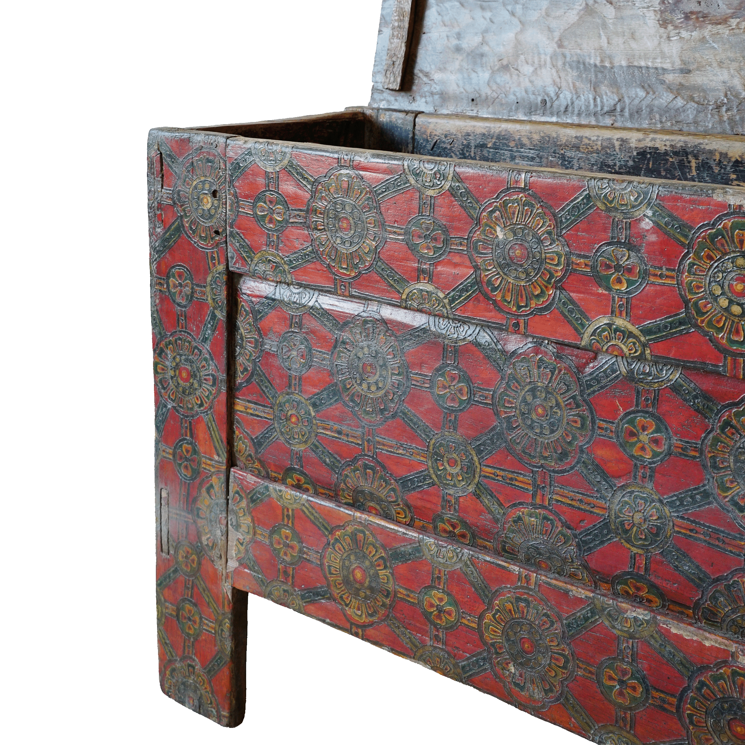 Nyemo - Ancien coffre tibétain peint