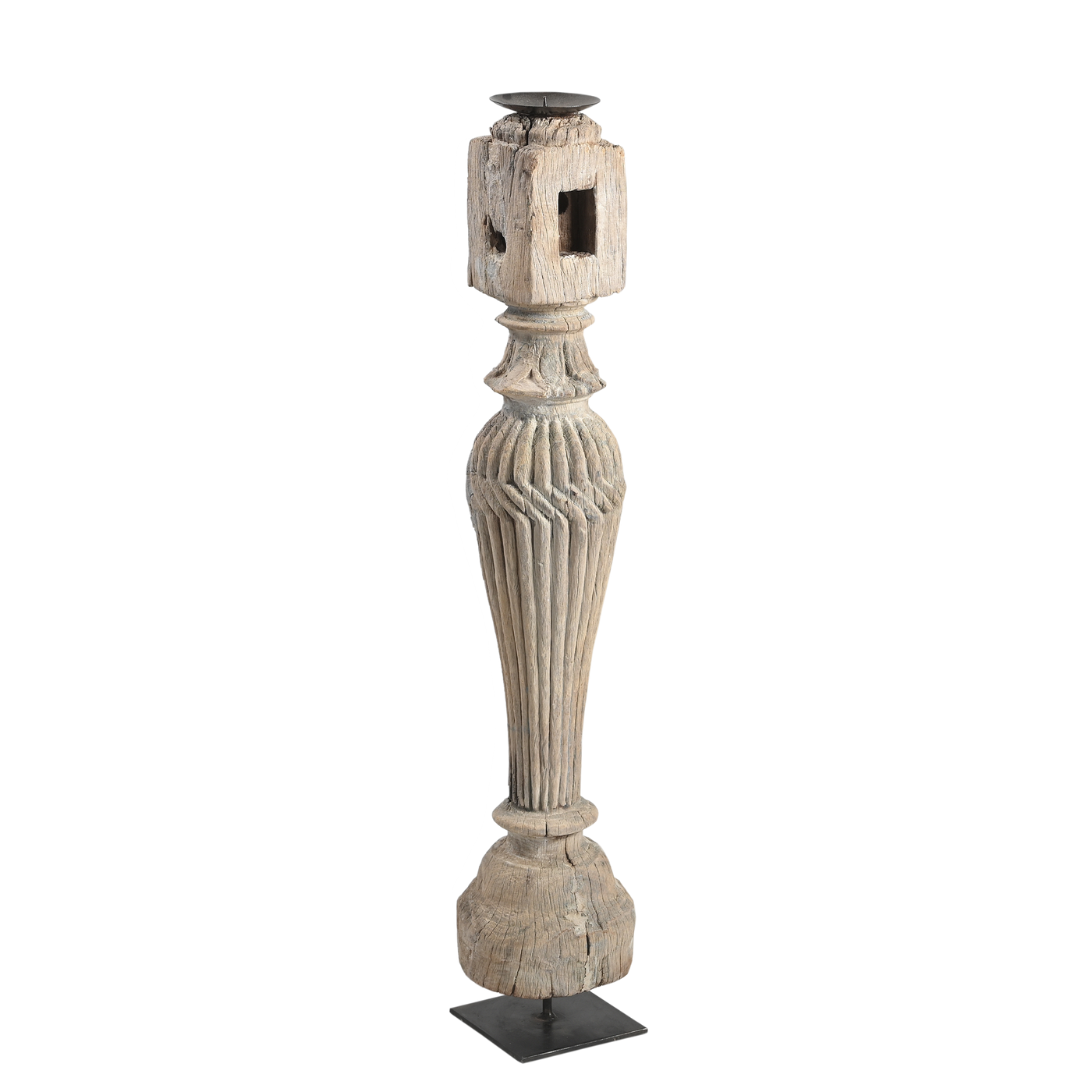 Rajvansh - Old wooden candle holder n°61