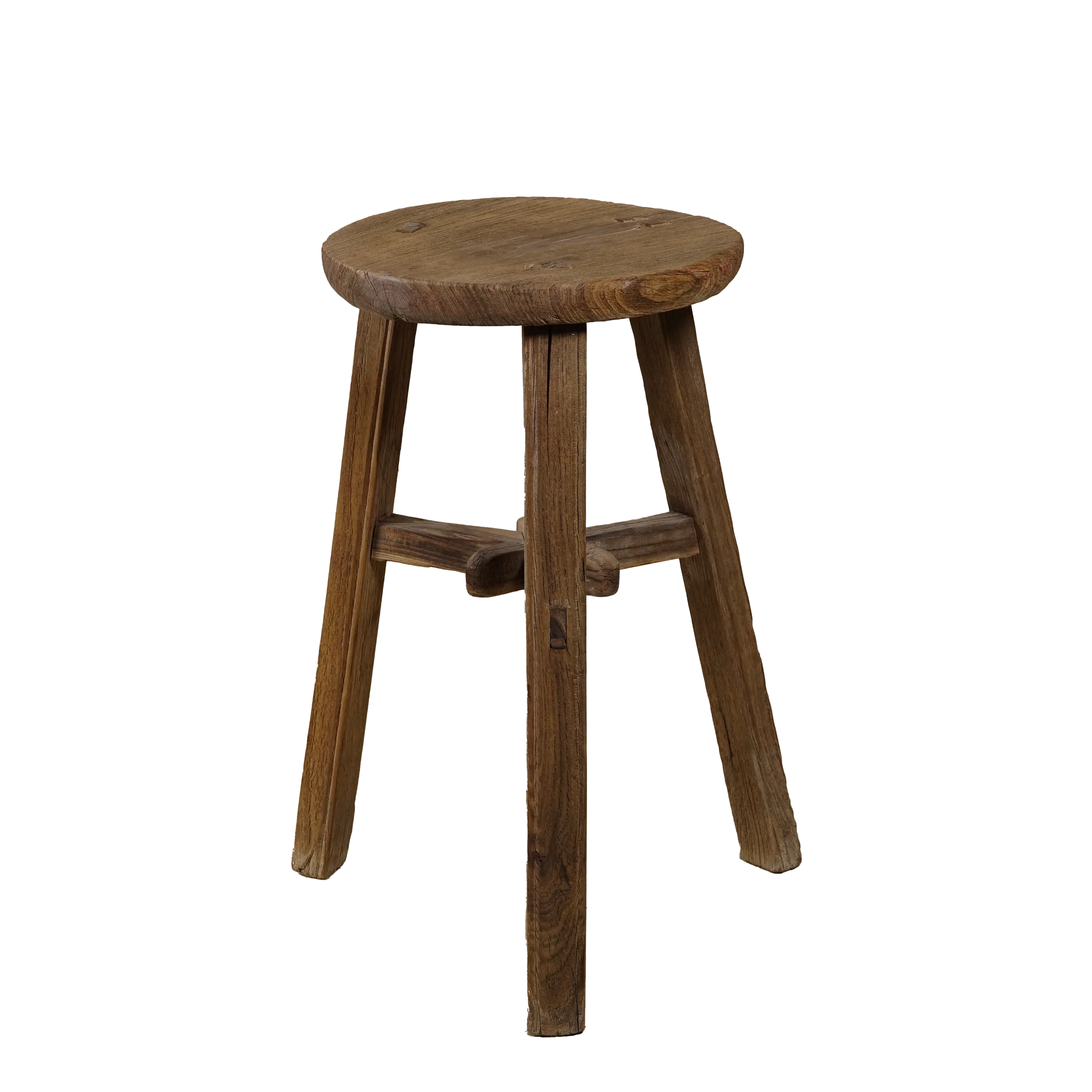 Gong - Tabouret ancien chinois en orme, assise ronde n°1