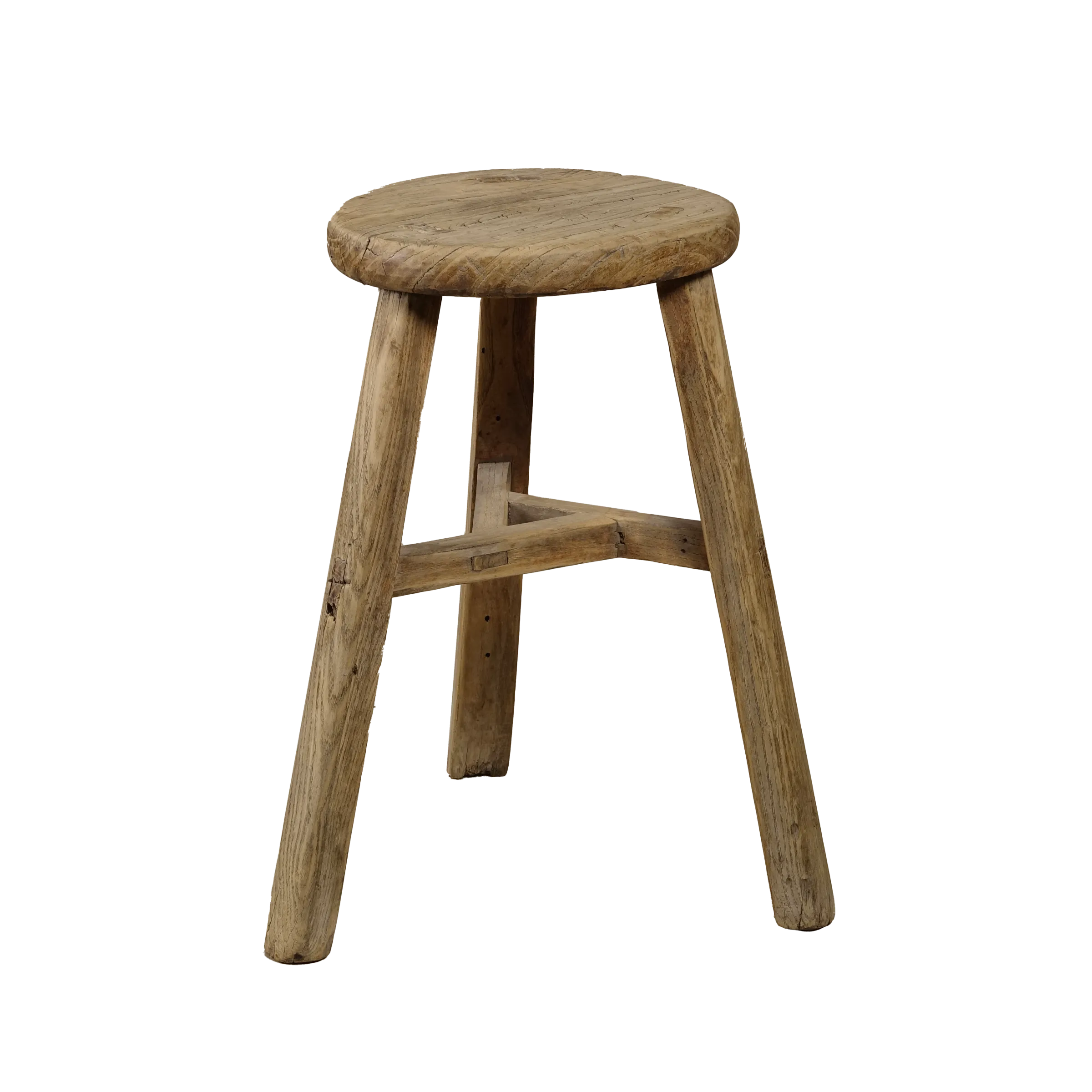 Gong - Tabouret ancien chinois en orme, assise ronde n°5