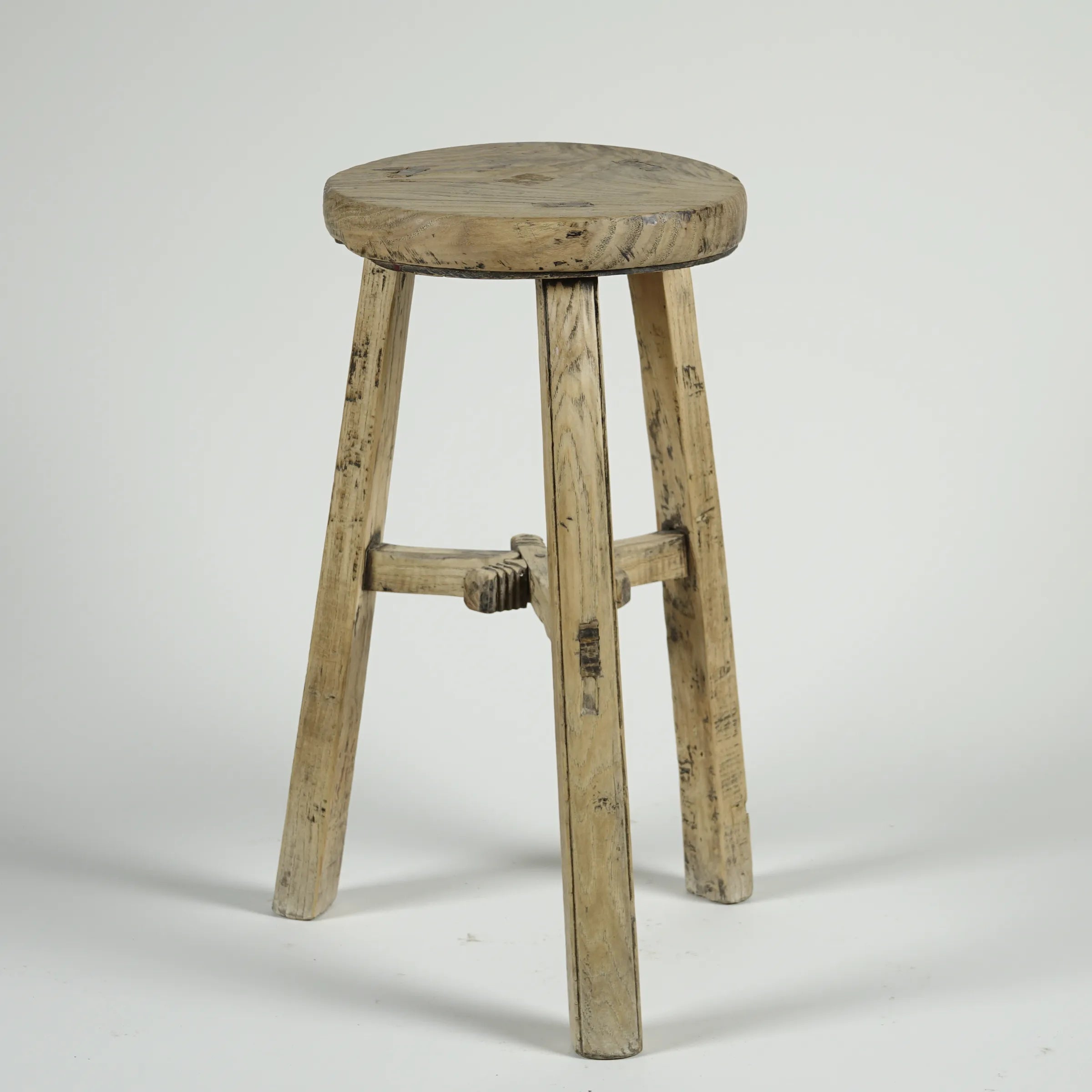 Gong - Tabouret ancien chinois en orme, assise ronde n°6