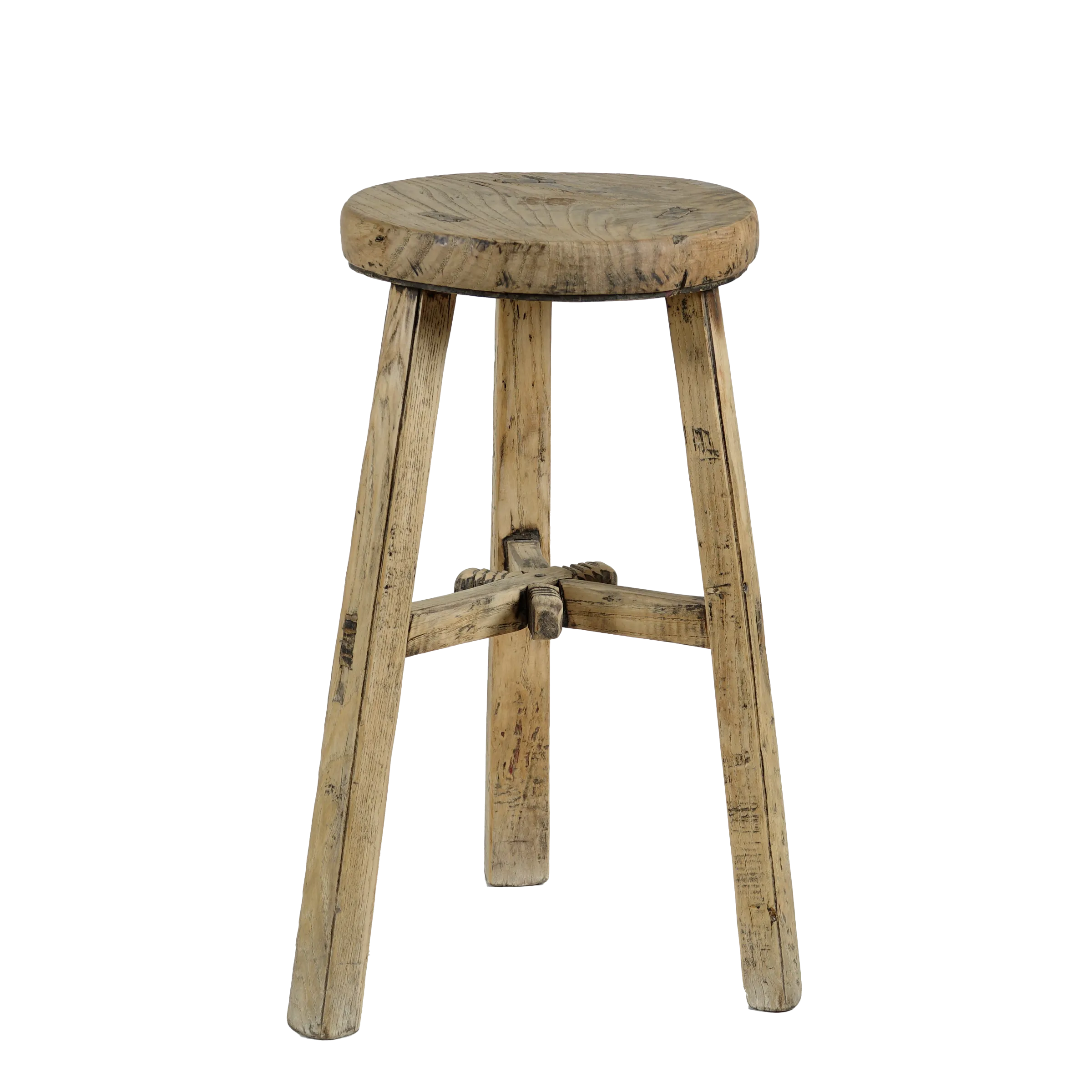 Gong - Tabouret ancien chinois en orme, assise ronde n°6