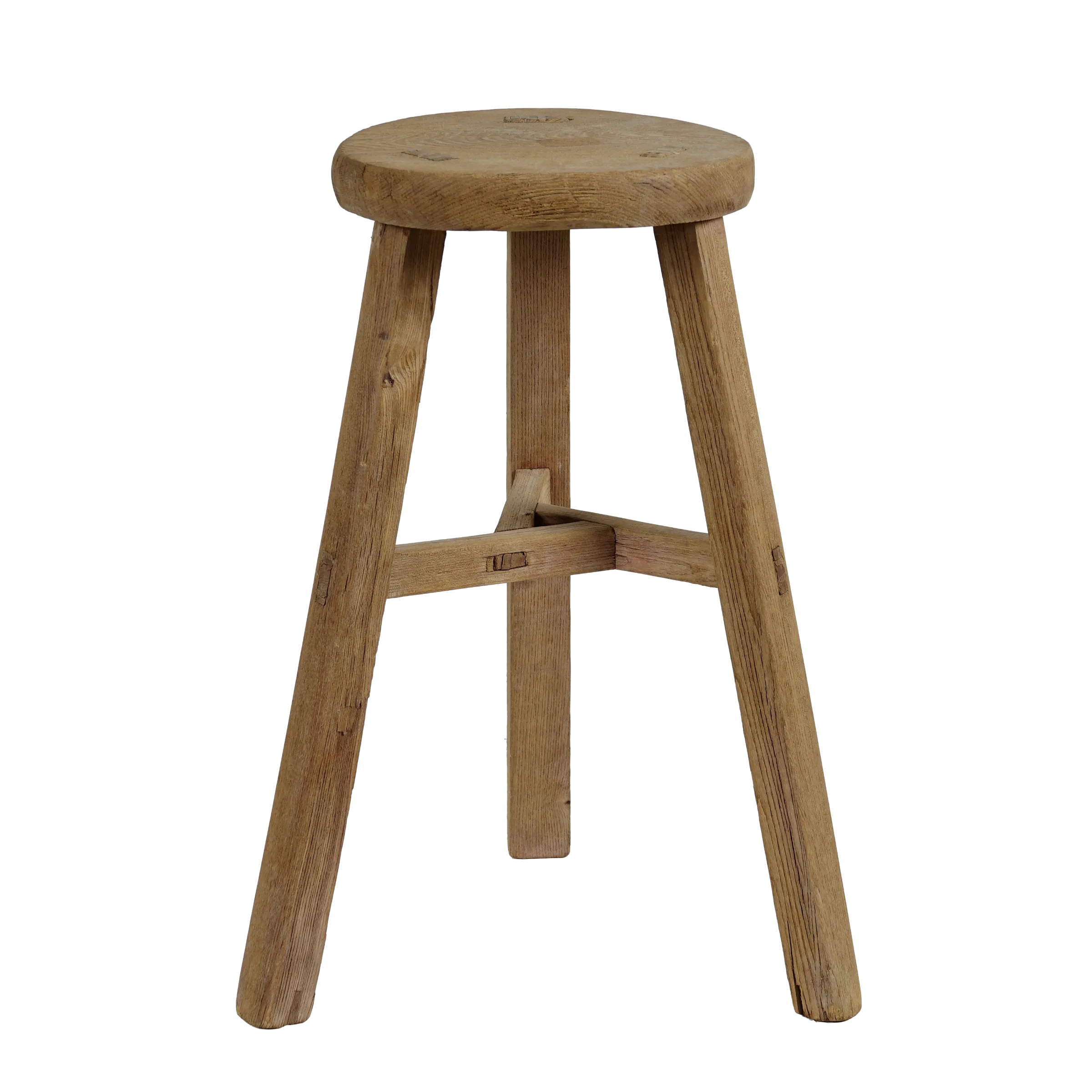 Gong - Tabouret ancien chinois en pin, assise ronde n°7