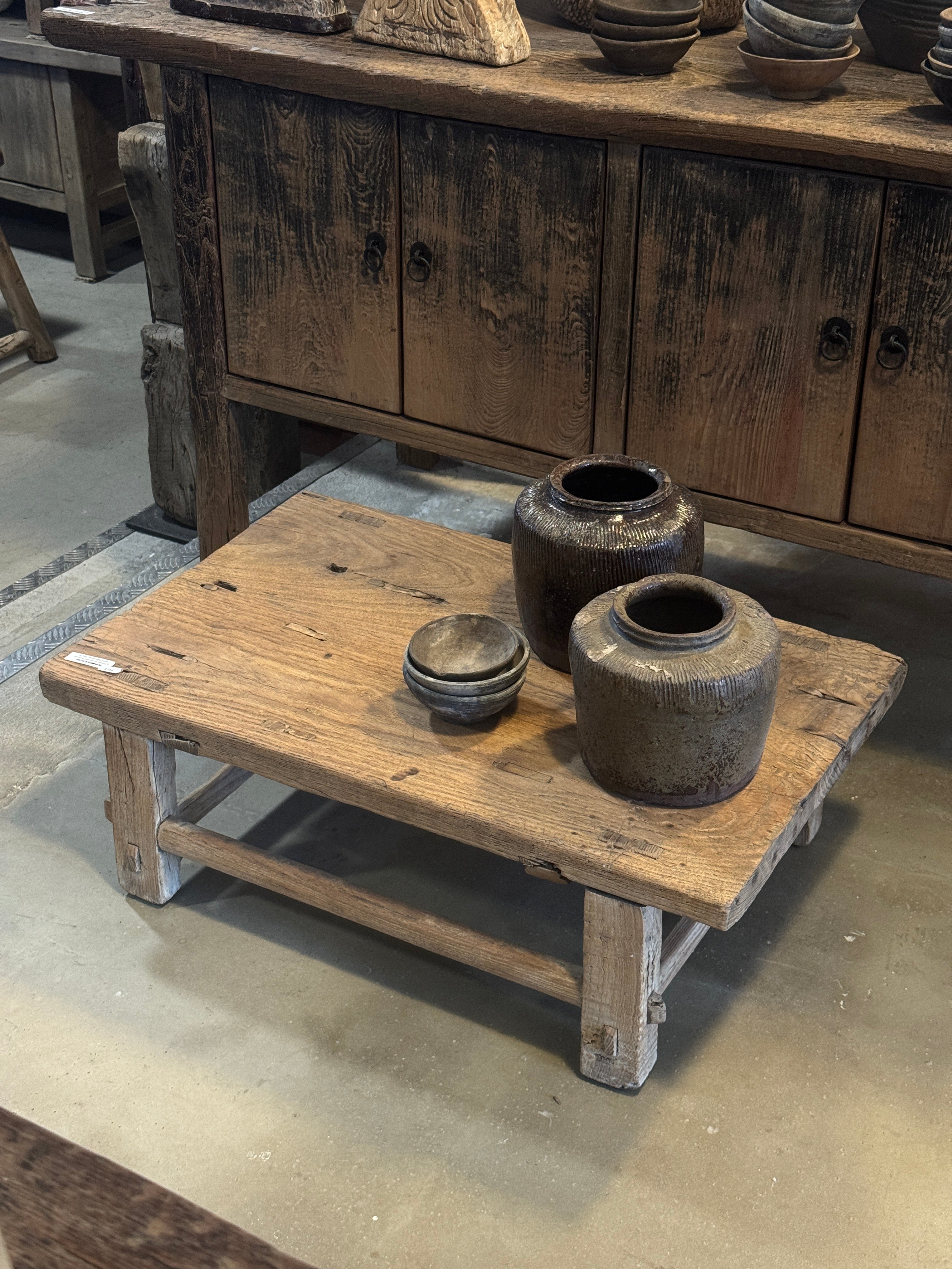 Taigu - Table basse ancienne en orme n°5