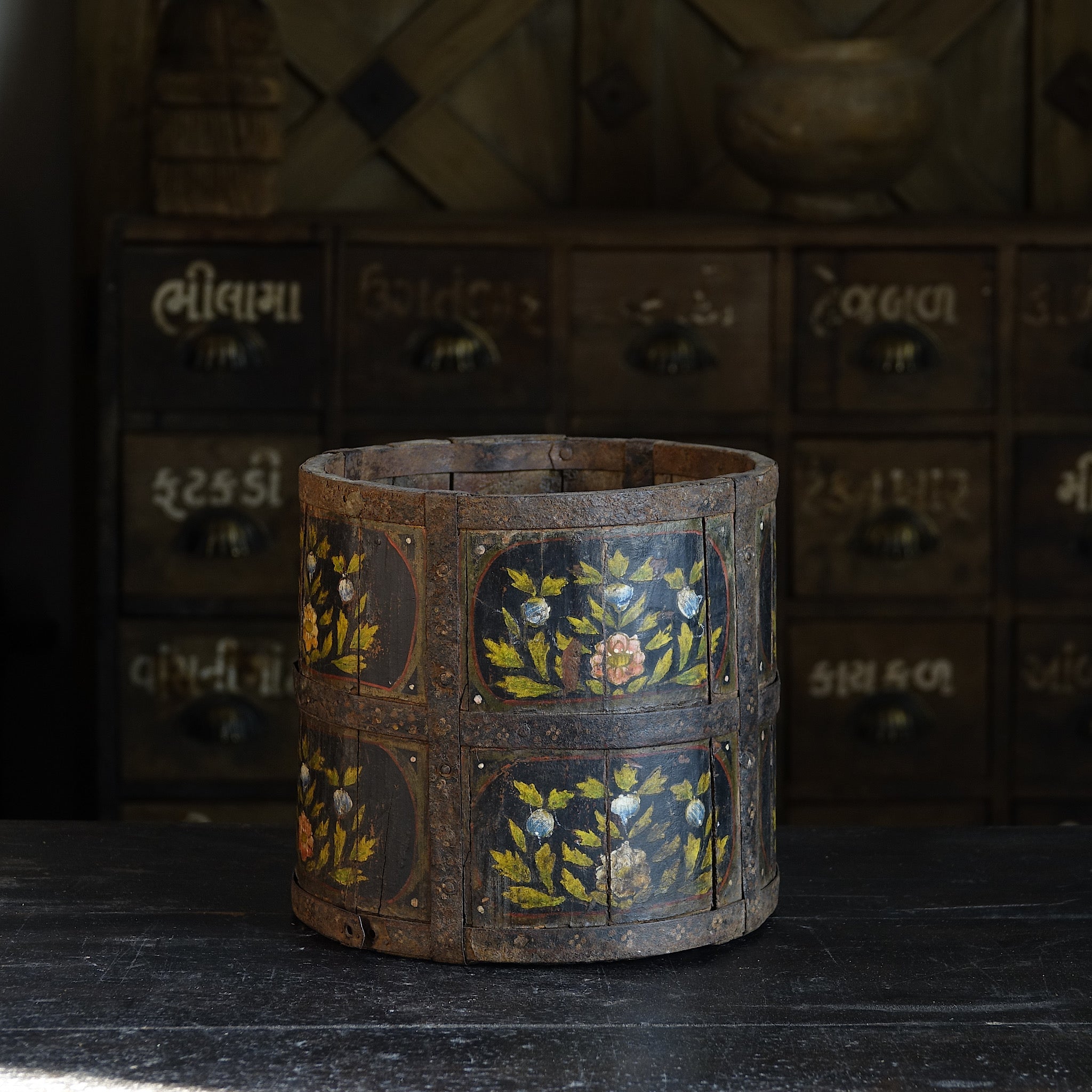 Pyala - Pot ancien en bois peint à la main n°10