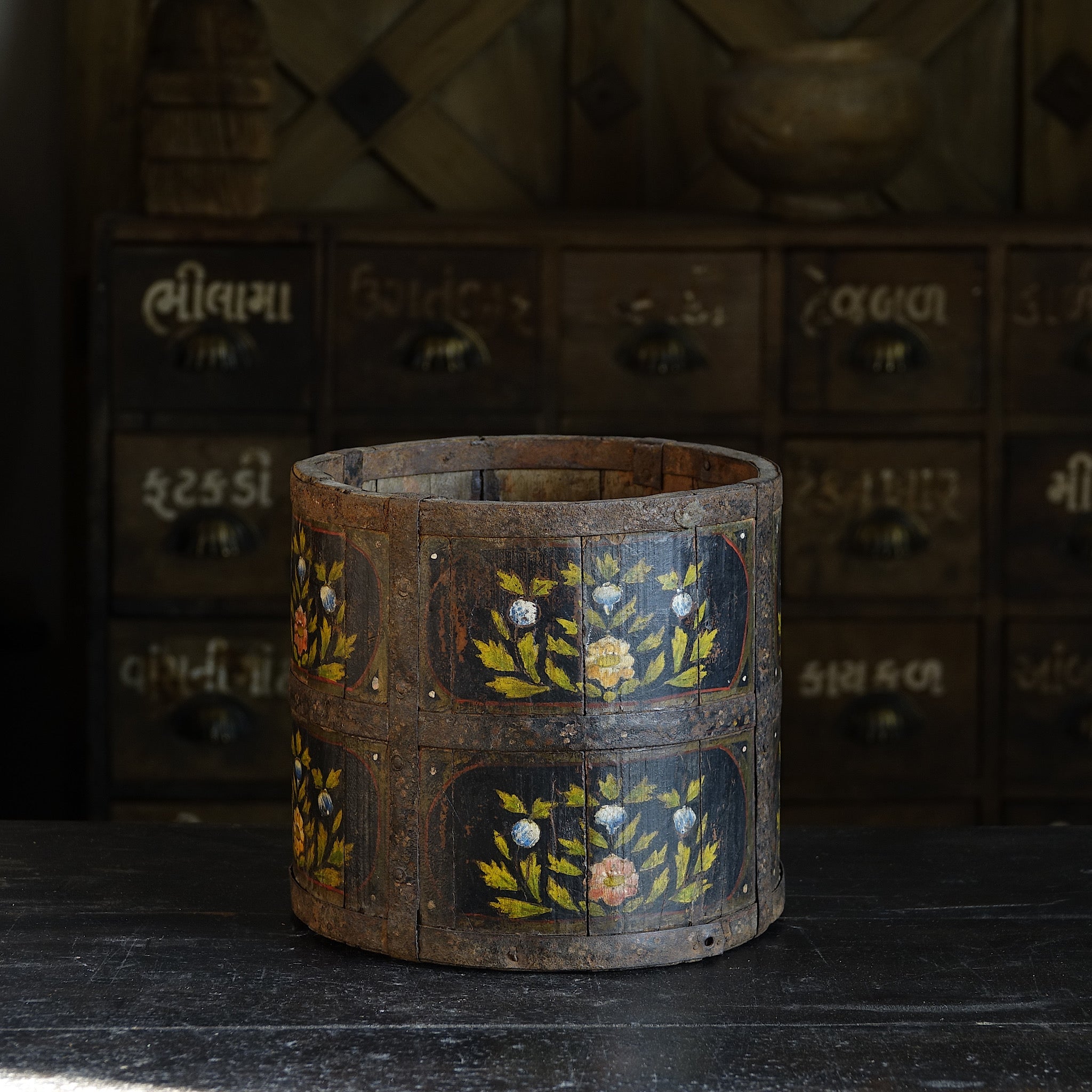 Pyala - Pot ancien en bois peint à la main n°10