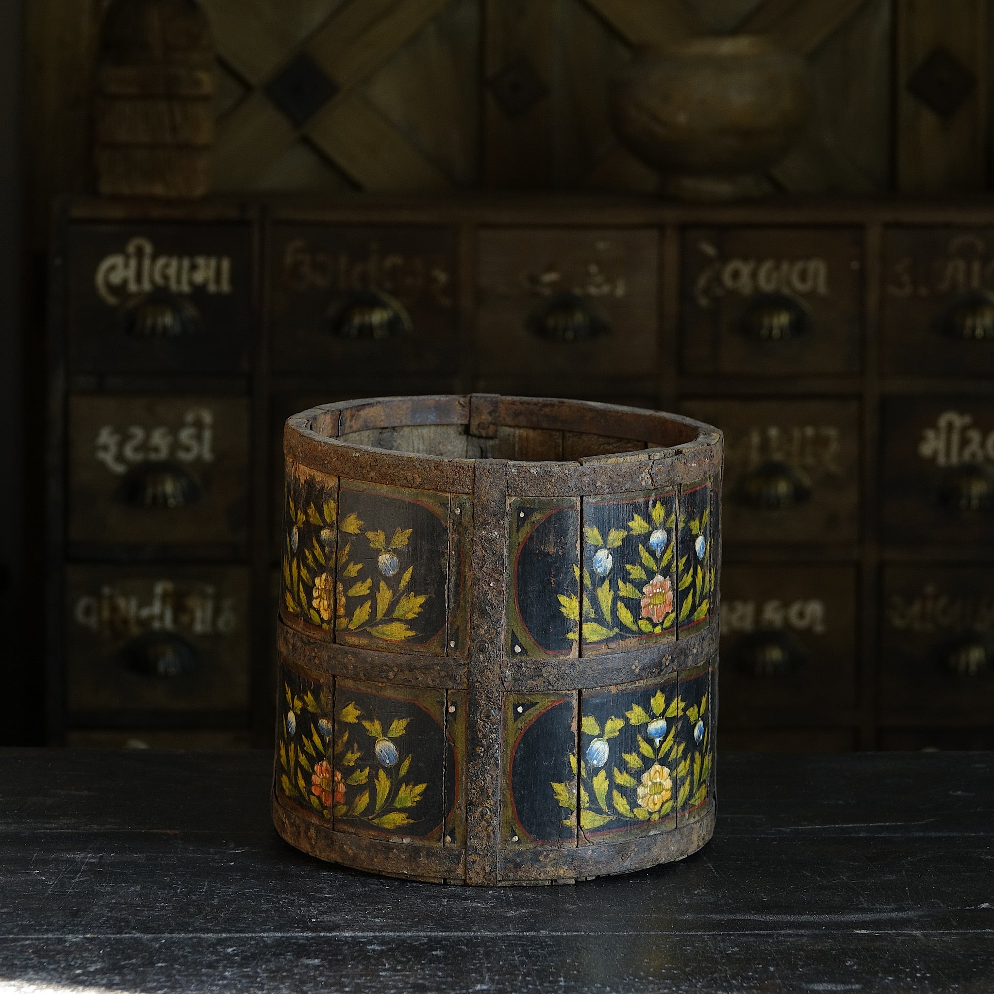 Pyala - Pot ancien en bois peint à la main n°10