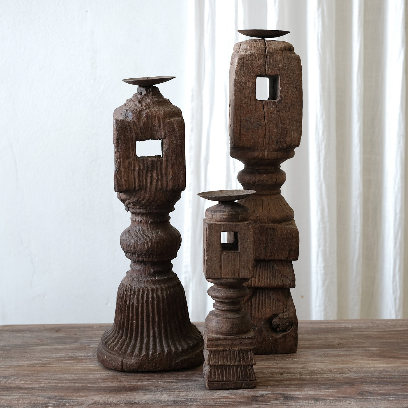 Machli - Sculpted wooden candle holder n ° 6